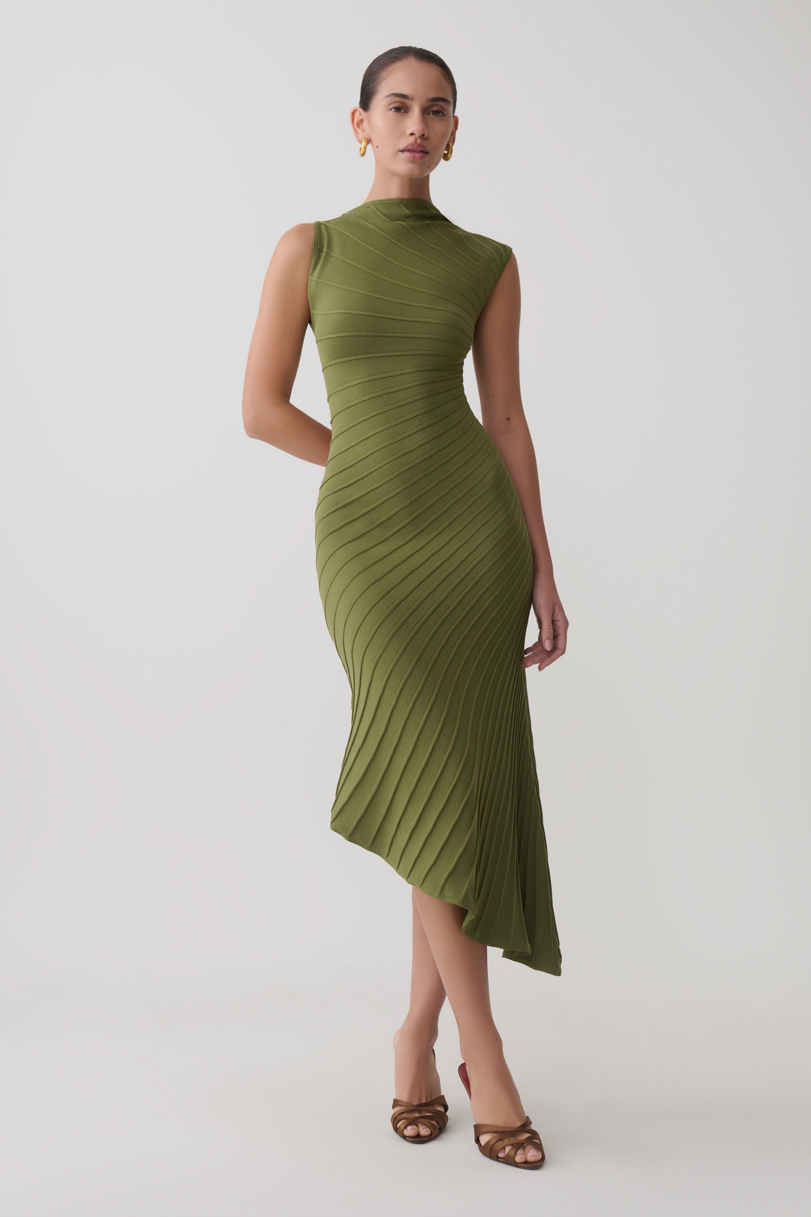 Milasandra Pleated Knit Dress - Olive - Image 3