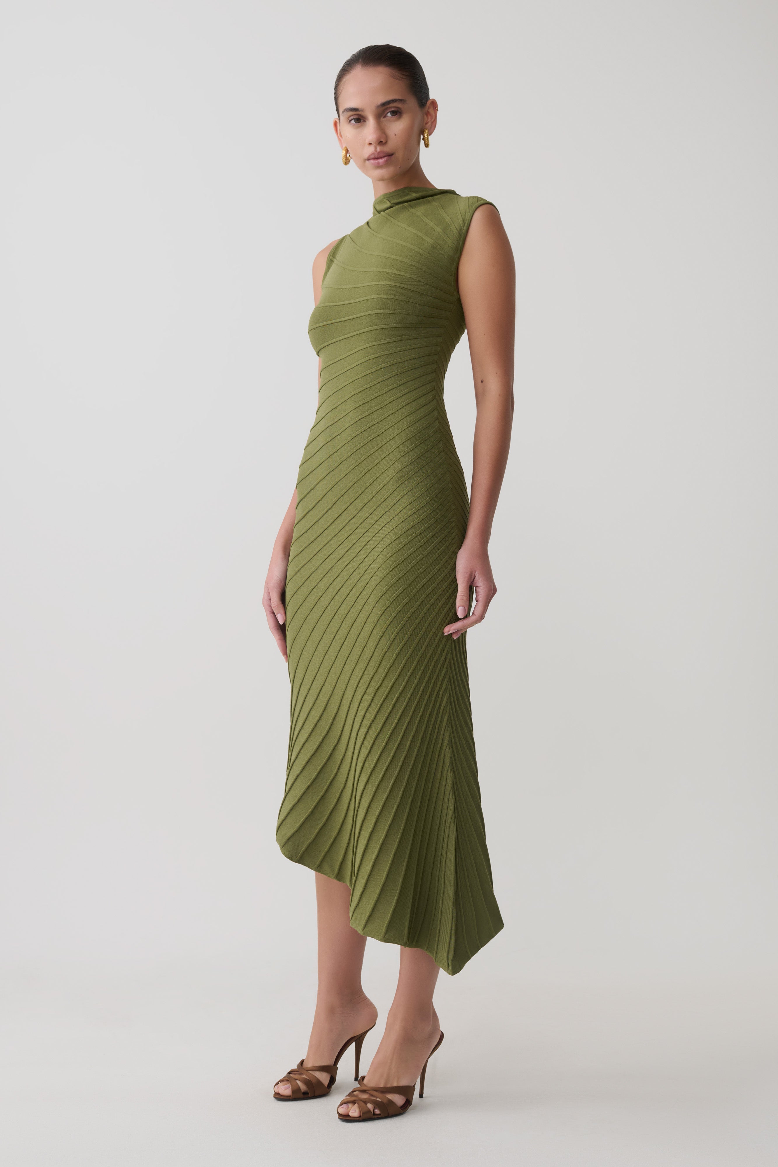 Milasandra Pleated Knit Dress - Olive - Image 4
