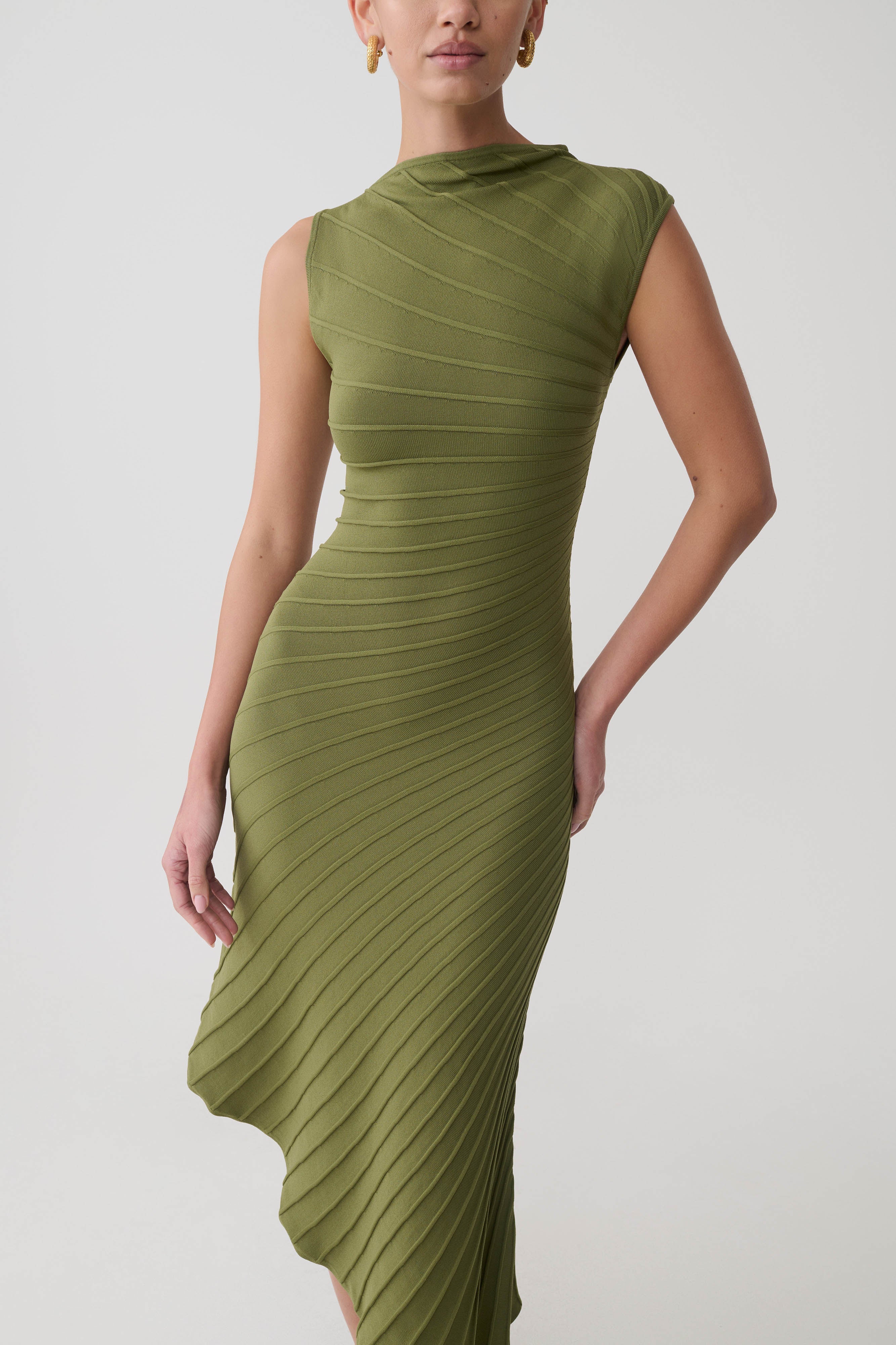 Milasandra Pleated Knit Dress - Olive - Image 5