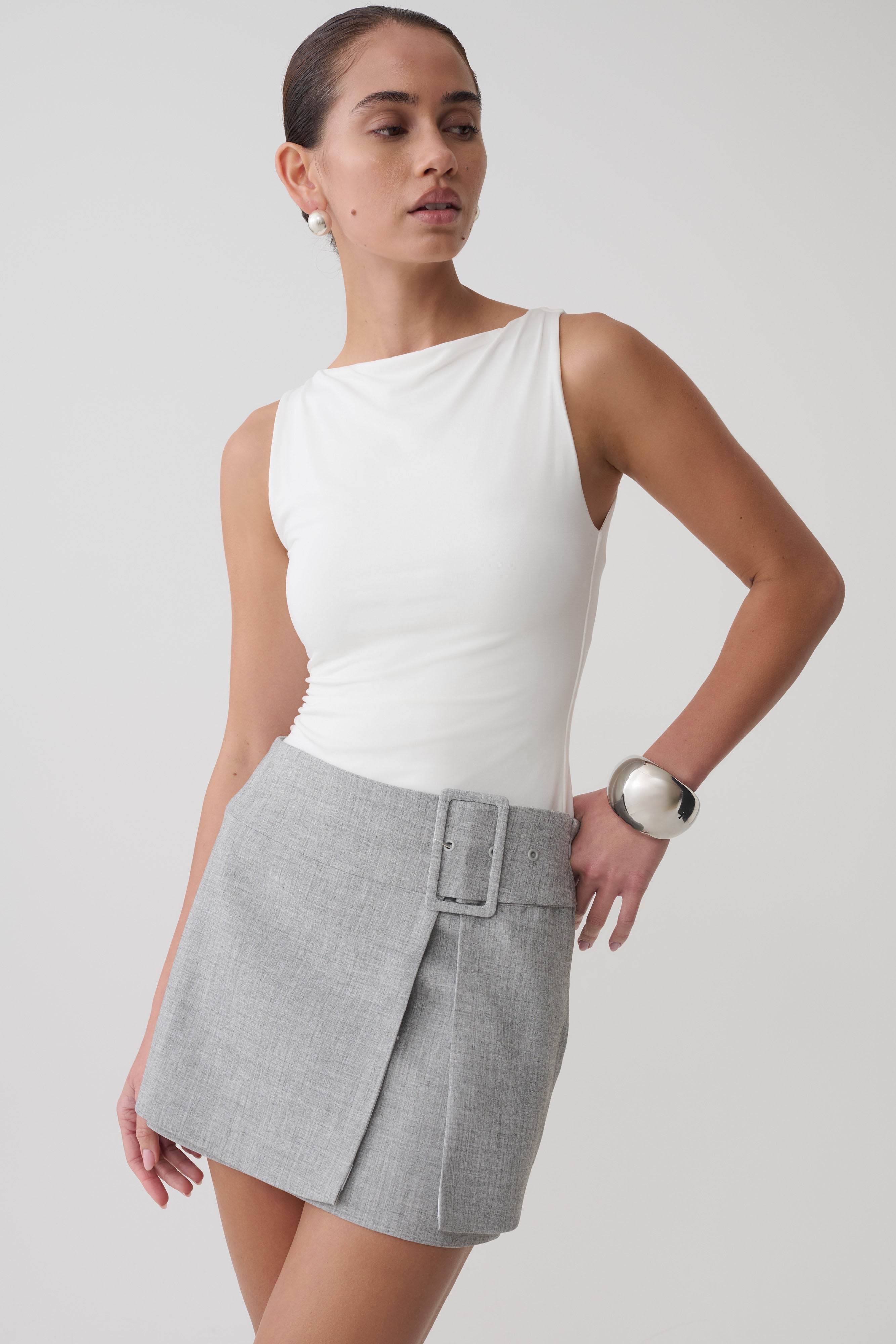 Daisy Wrap Mini Skirt - Charcoal Marle - Image 3