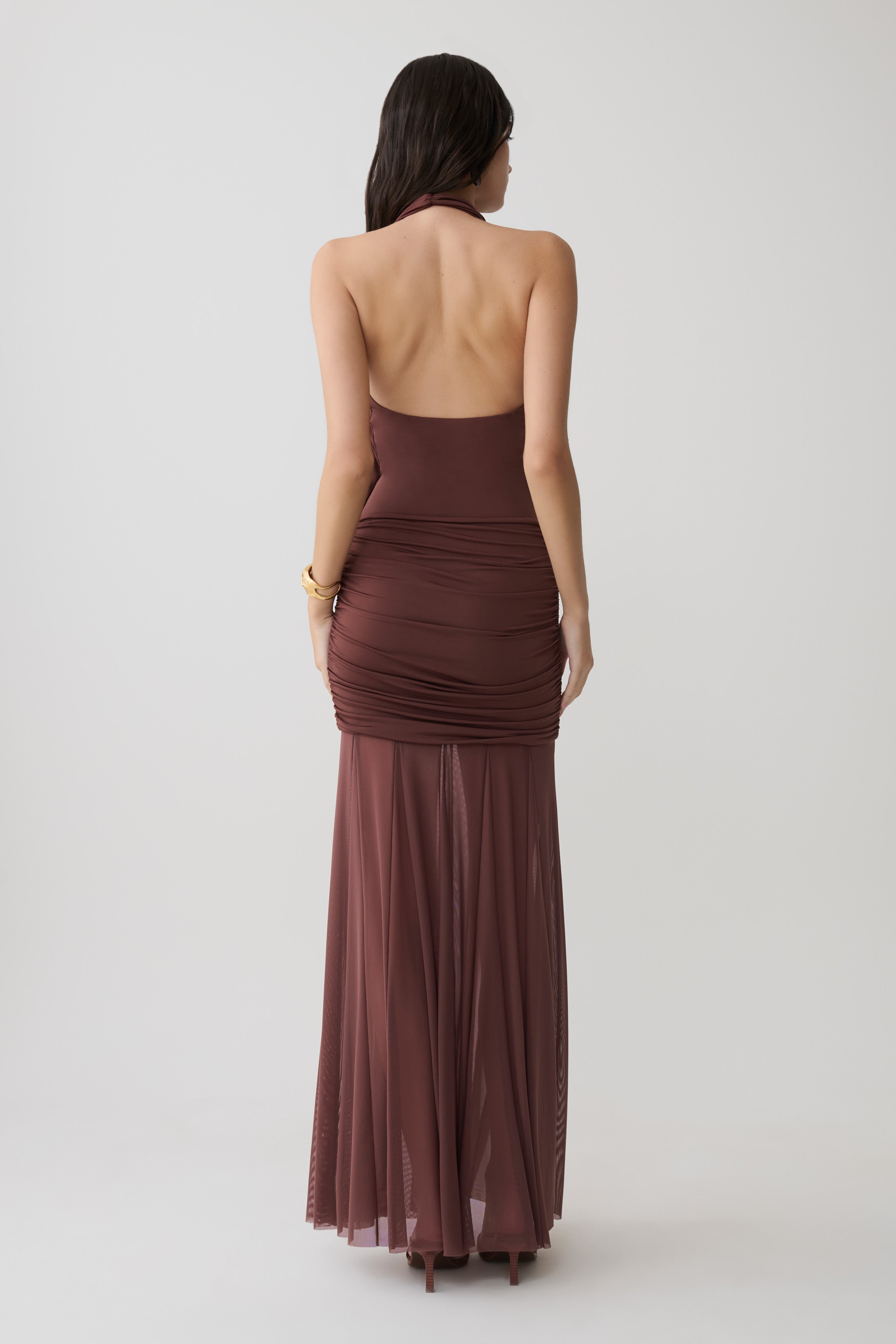 Alternative view of Jorja Draped Halter Slinky Maxi Dress - Chocolate