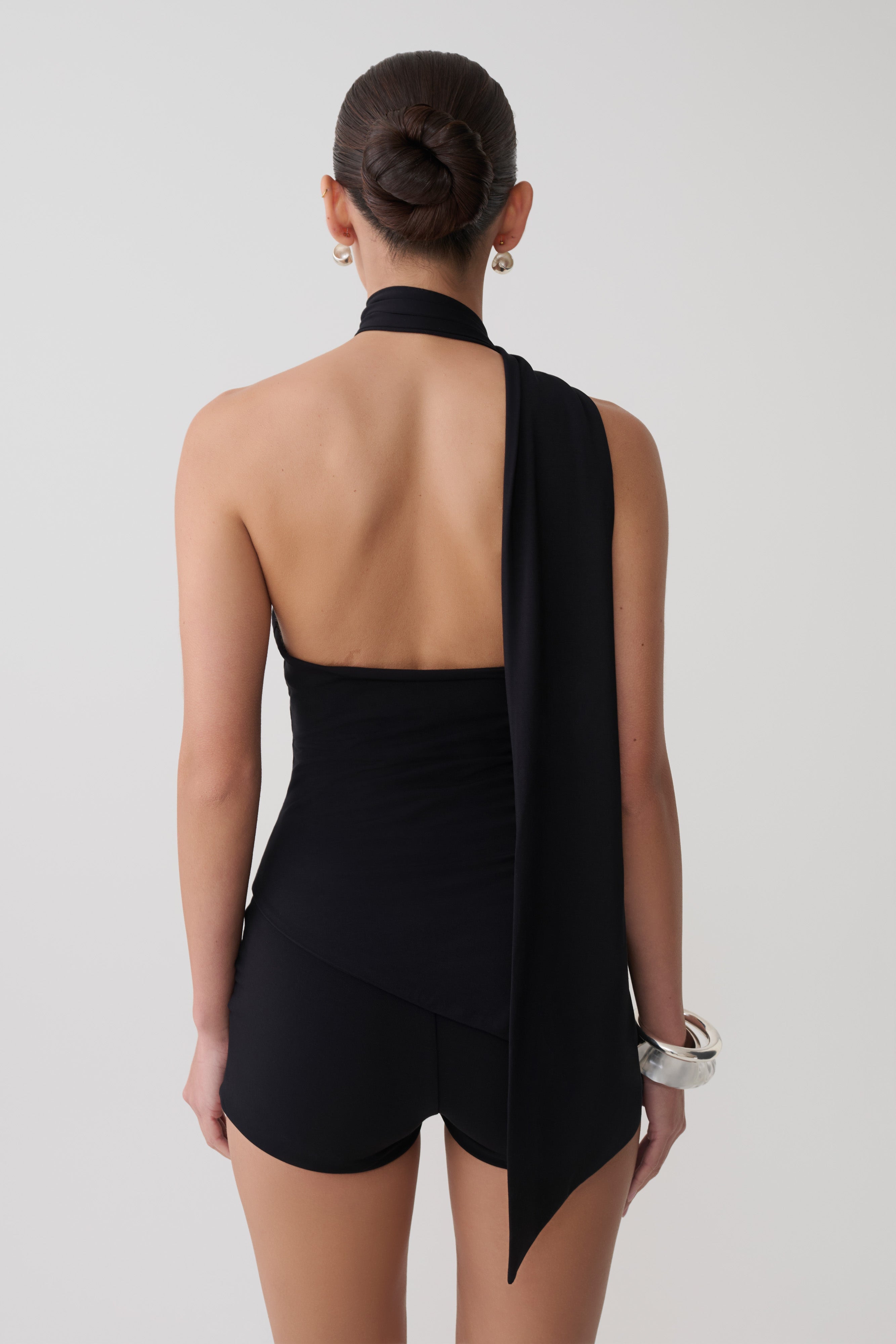 Alternative view of Jemma One Shoulder Tie Top - Black