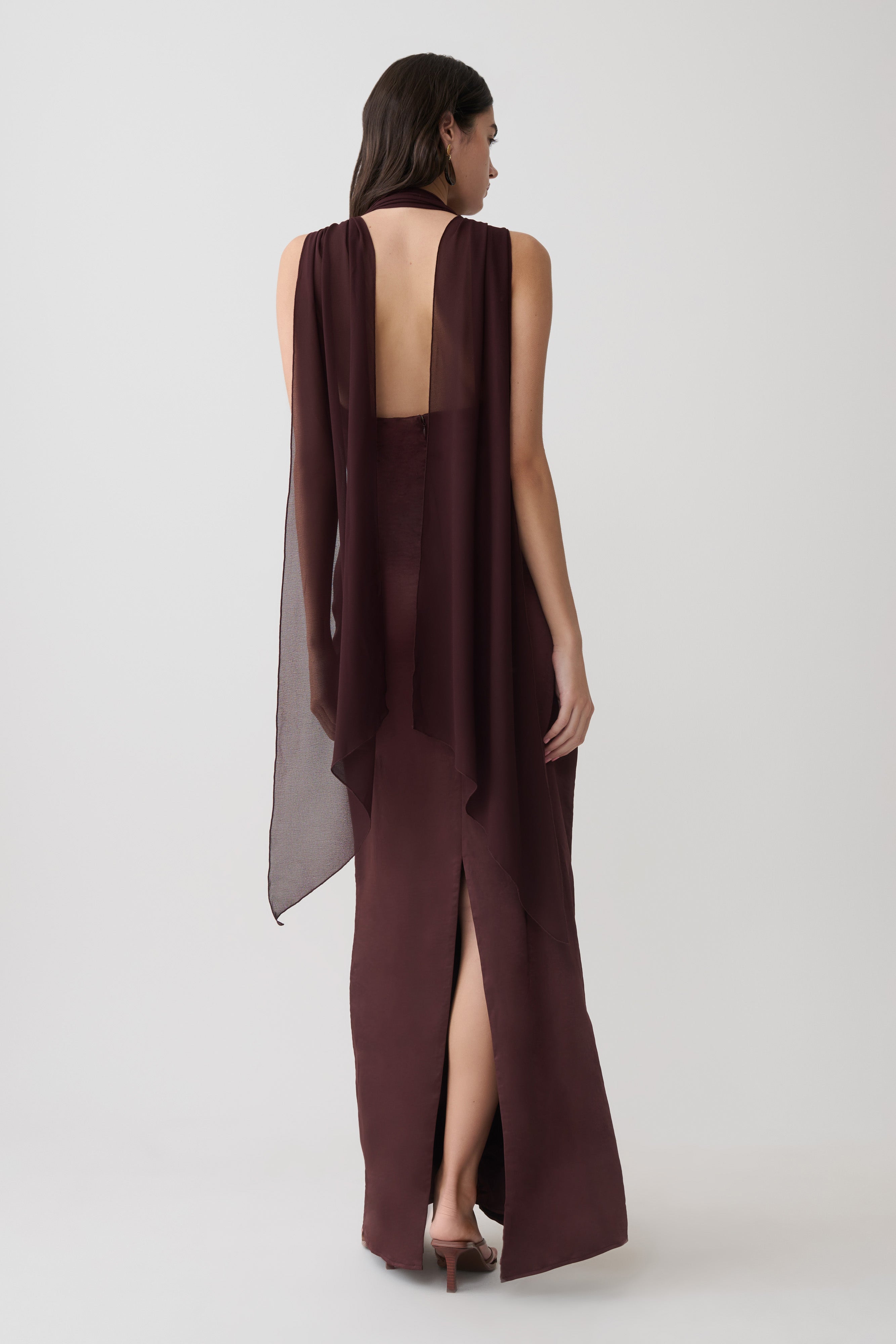 Alternative view of Myla Draped Shoulders Satin Maxi Dress - Chocolate