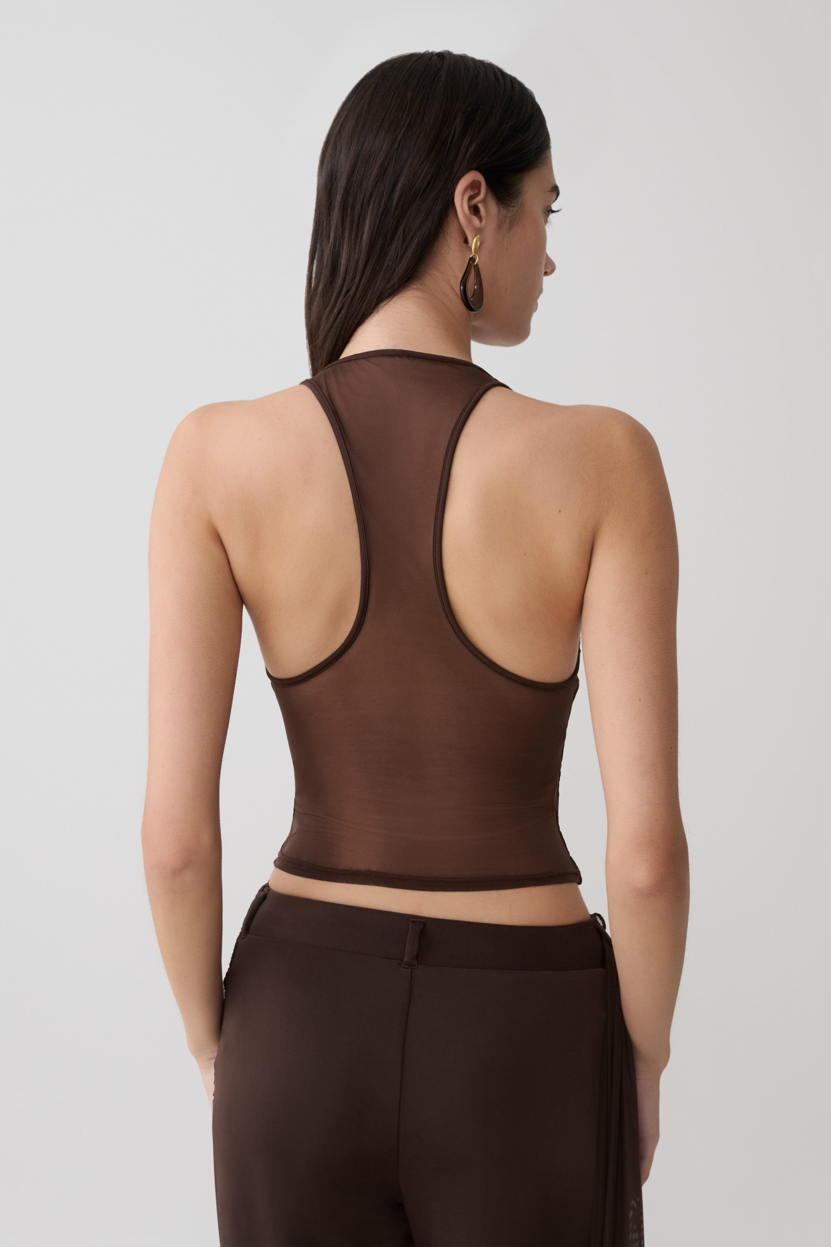 Alternative view of Aspyn Slinky And Mesh Top - Chocolate