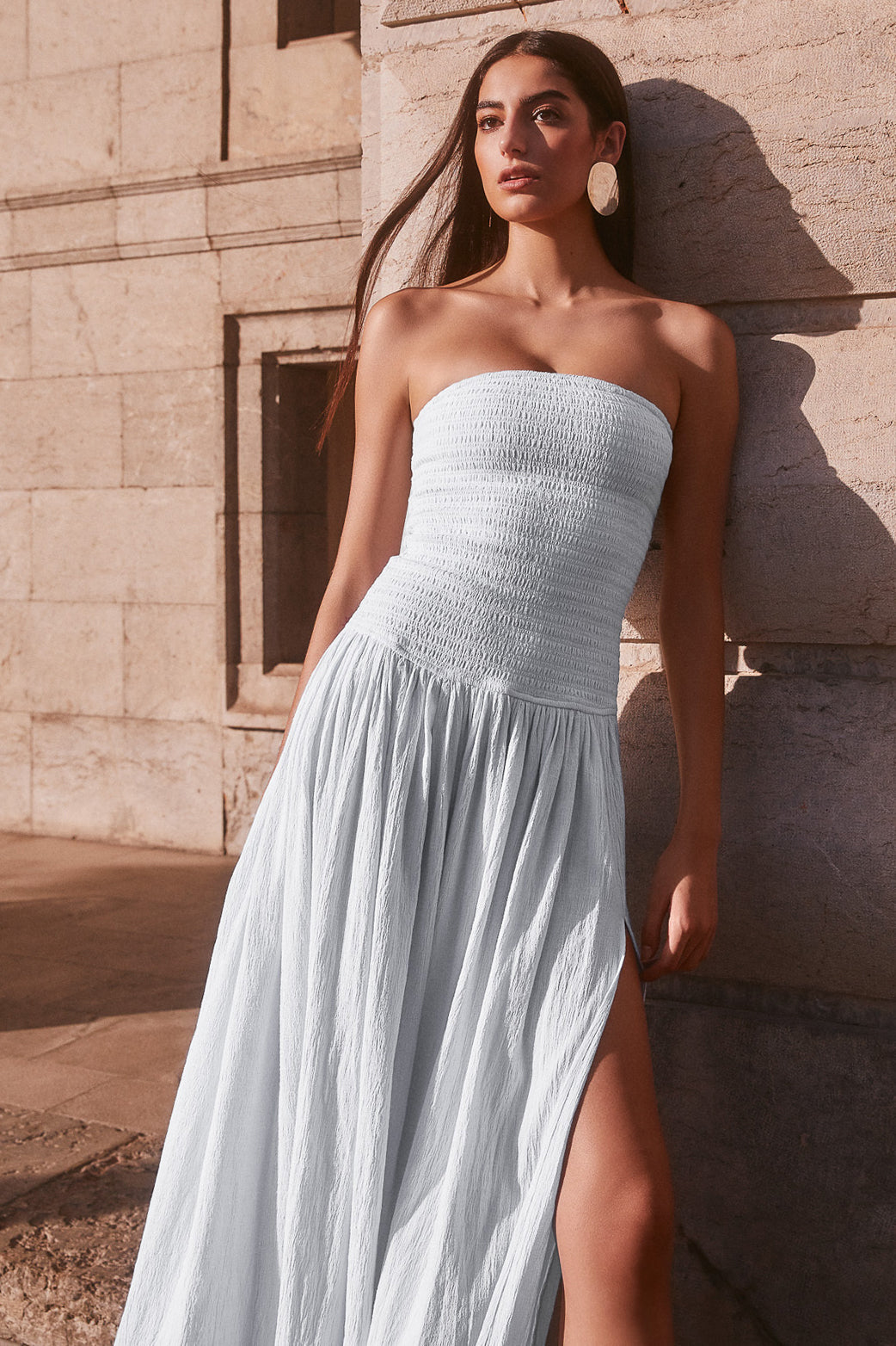 Maureen Cotton Shirring Maxi Dress - Powder Blue - Image 8