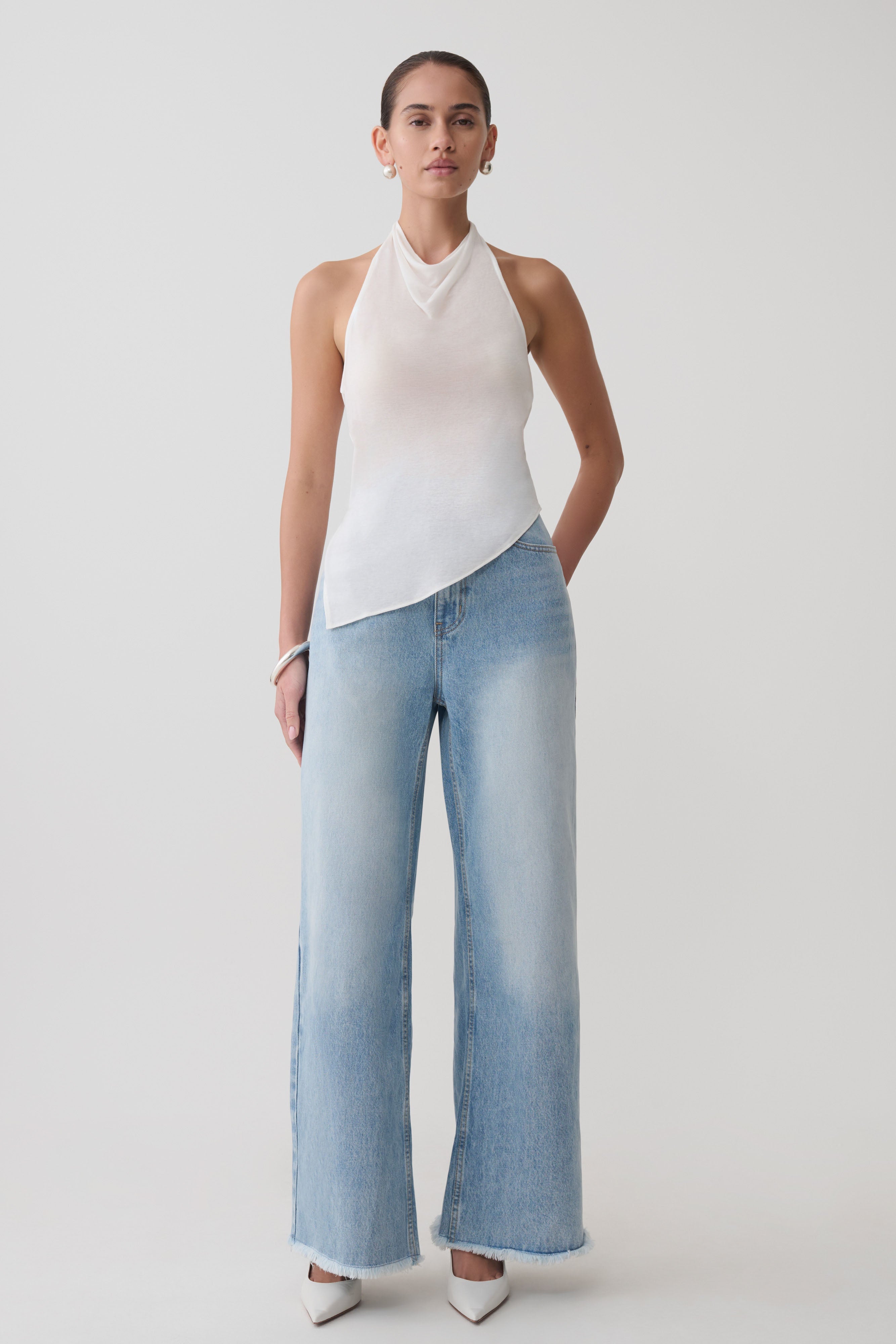 Clea Relaxed Sheer Halter Top - Ivory - Image 4