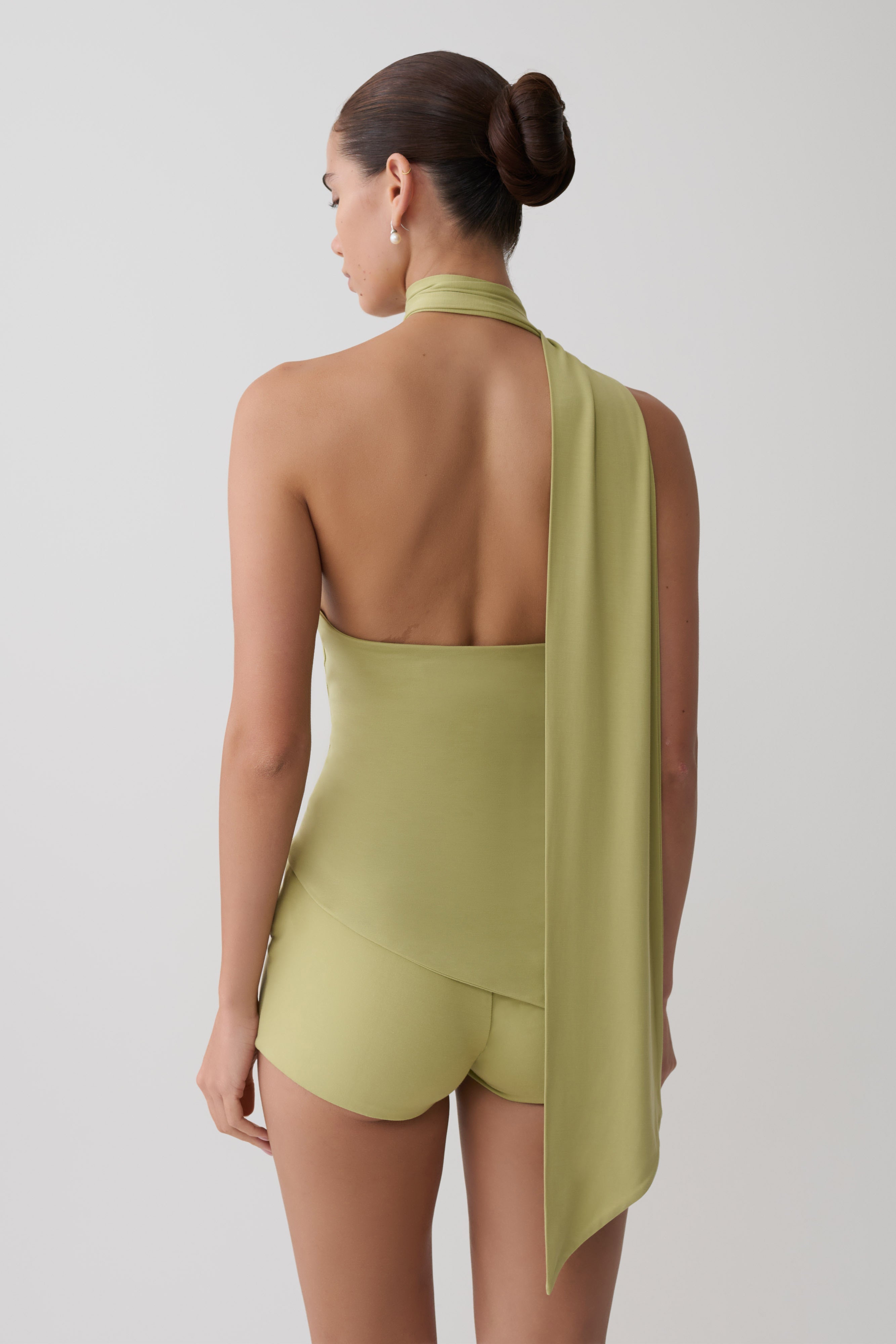 Alternative view of Jemma One Shoulder Tie Top - Apple Sage