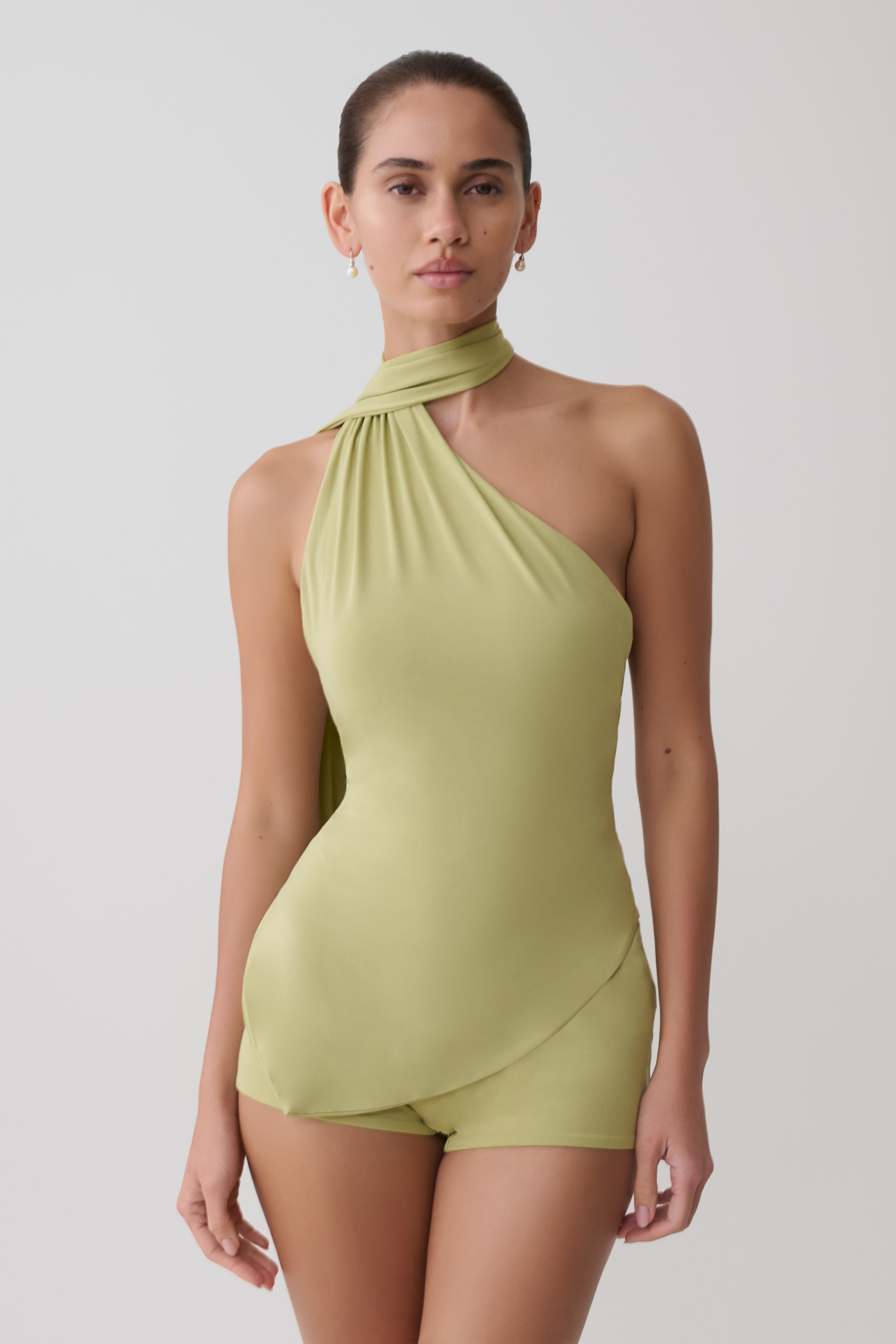 Jemma One Shoulder Tie Top - Apple Sage - Image 3