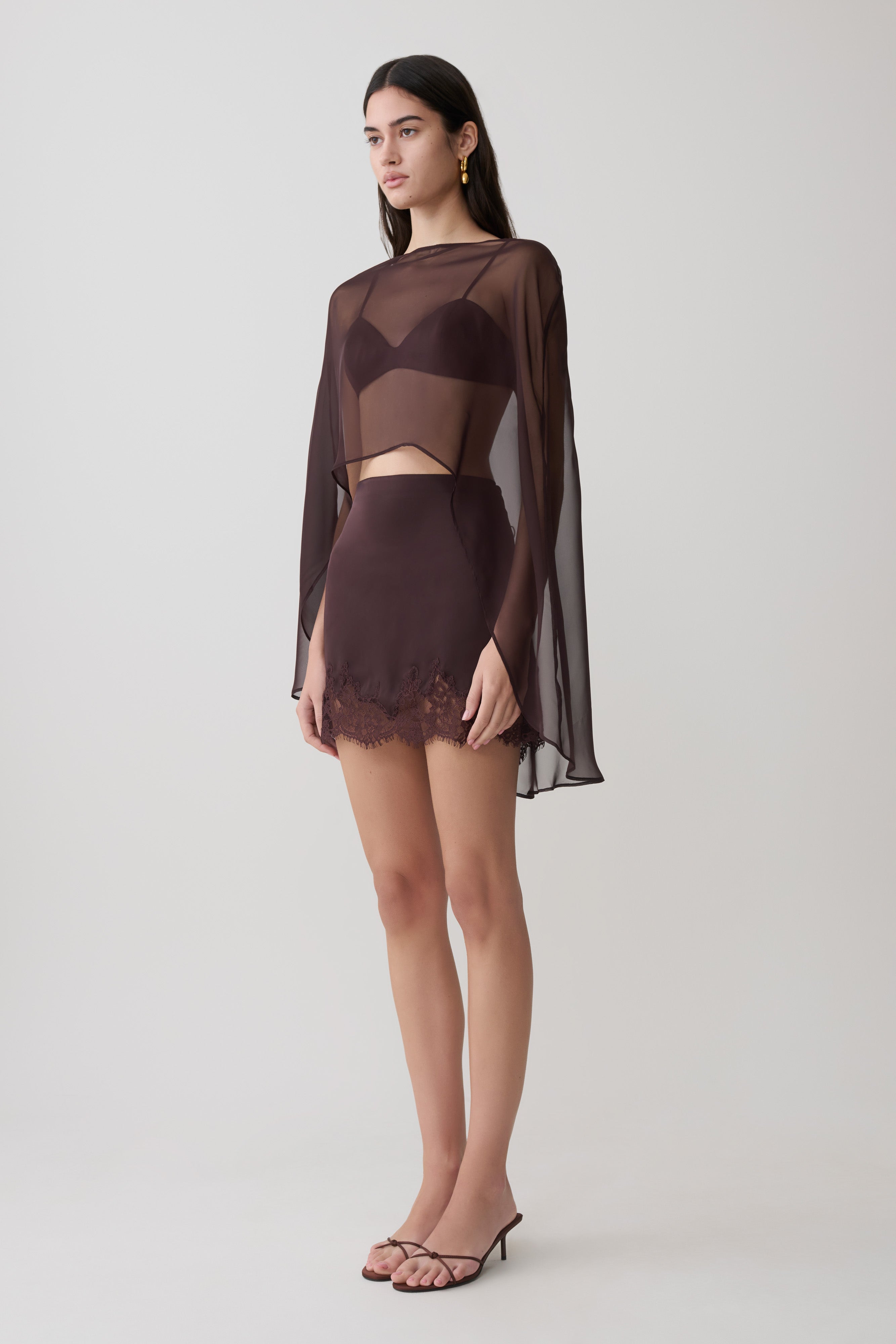 Kirstine Bralette With Chiffon Cape - Chocolate - Image 5