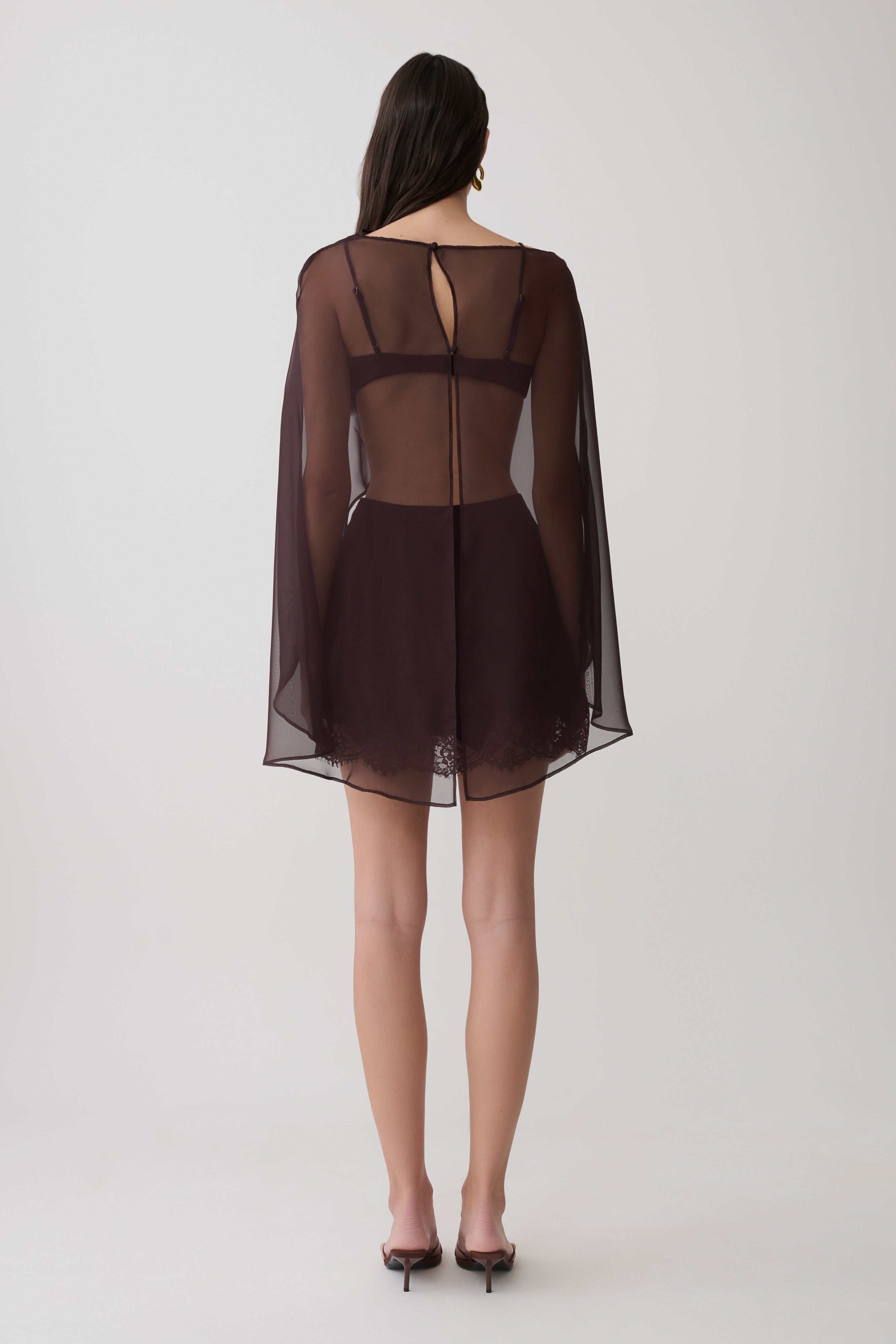 Kirstine Bralette With Chiffon Cape - Chocolate - Image 6