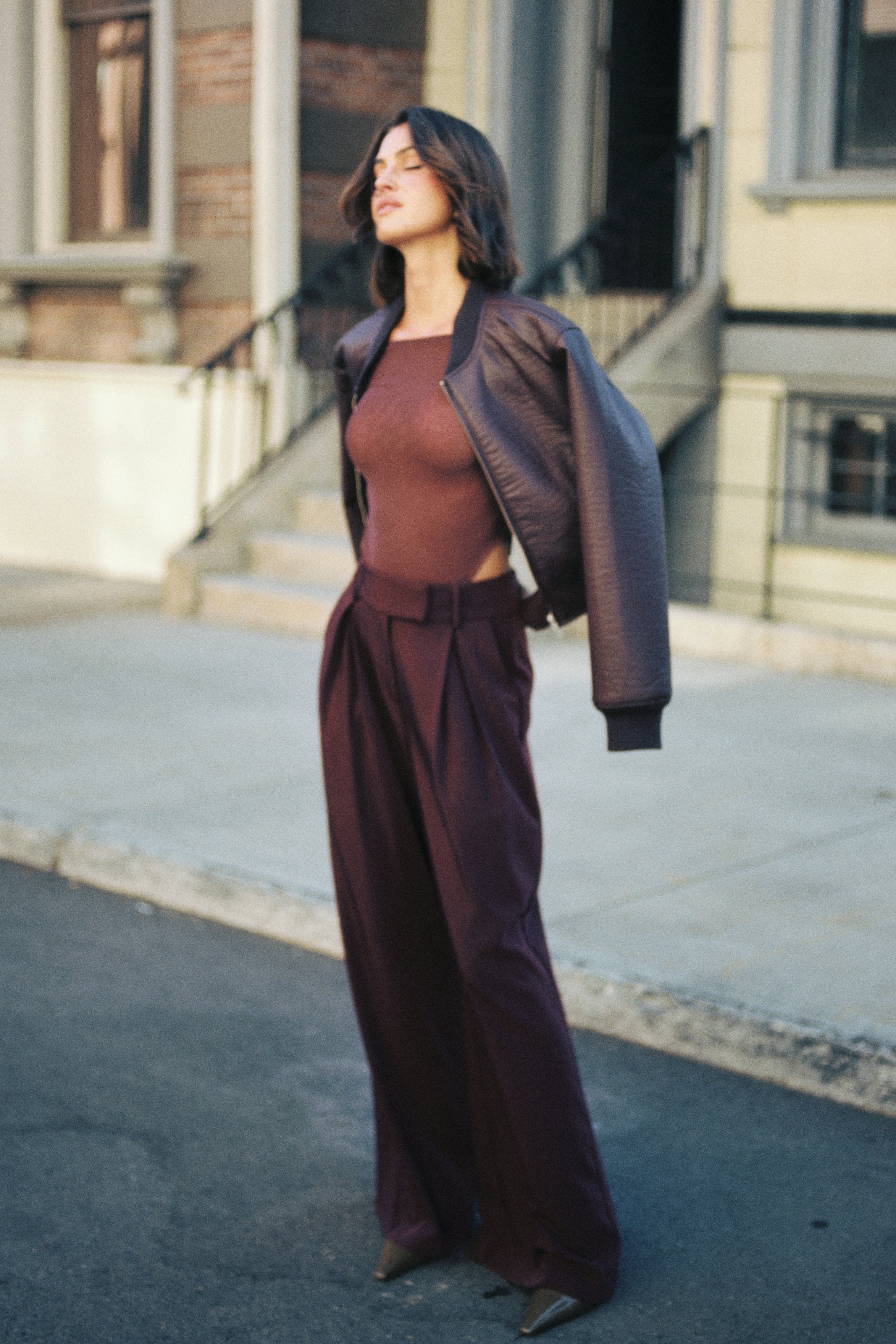 Codi Faux Leather Bomber Jacket - Merlot - Image 7