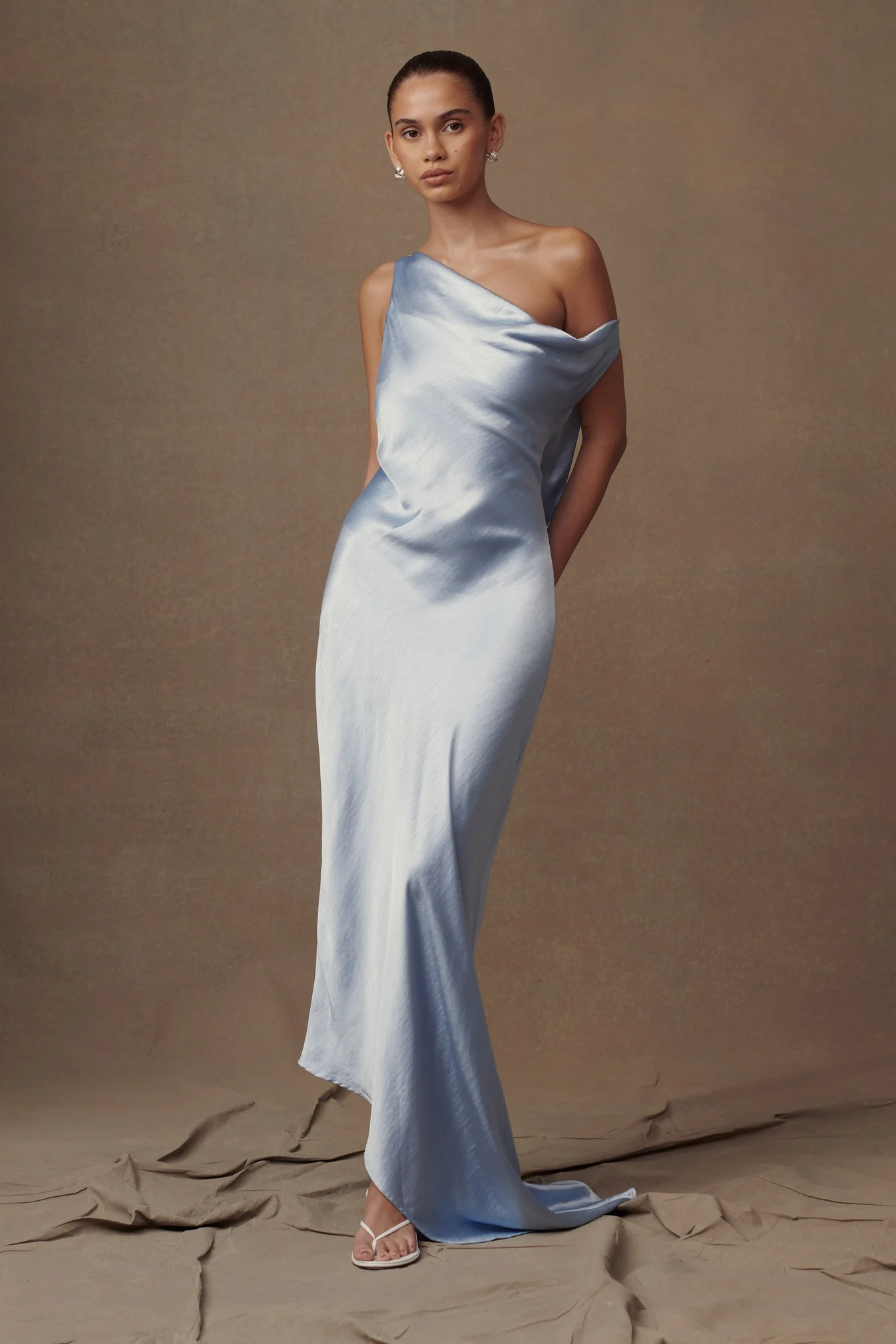 Slip Maxi Dress With Asymmetrical Hem - Cornflower Blue