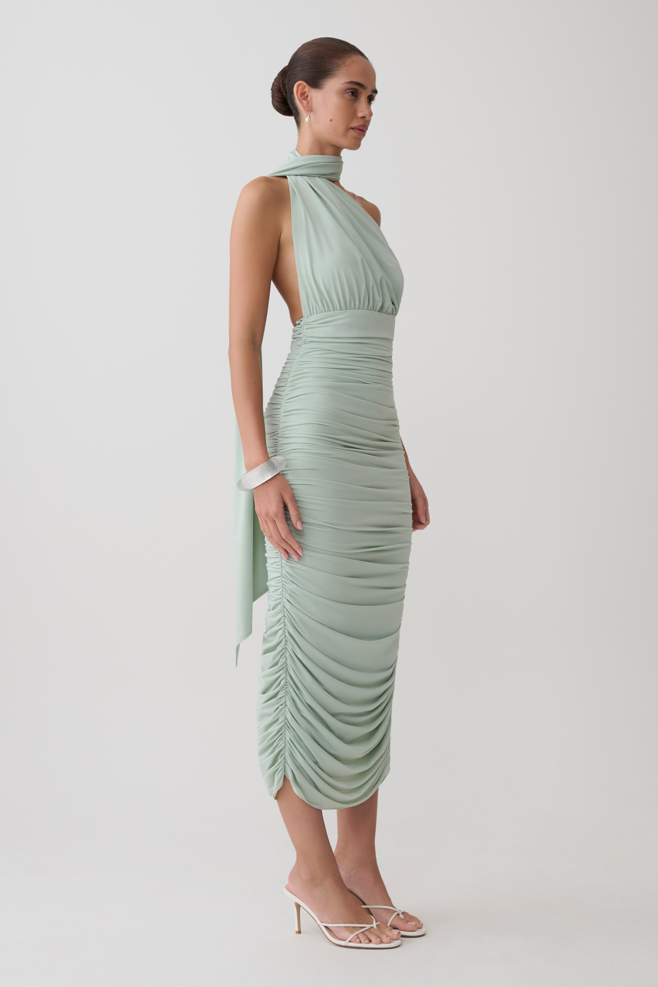 Giannie Draped Midi Dress - Aqua Grey - Image 4