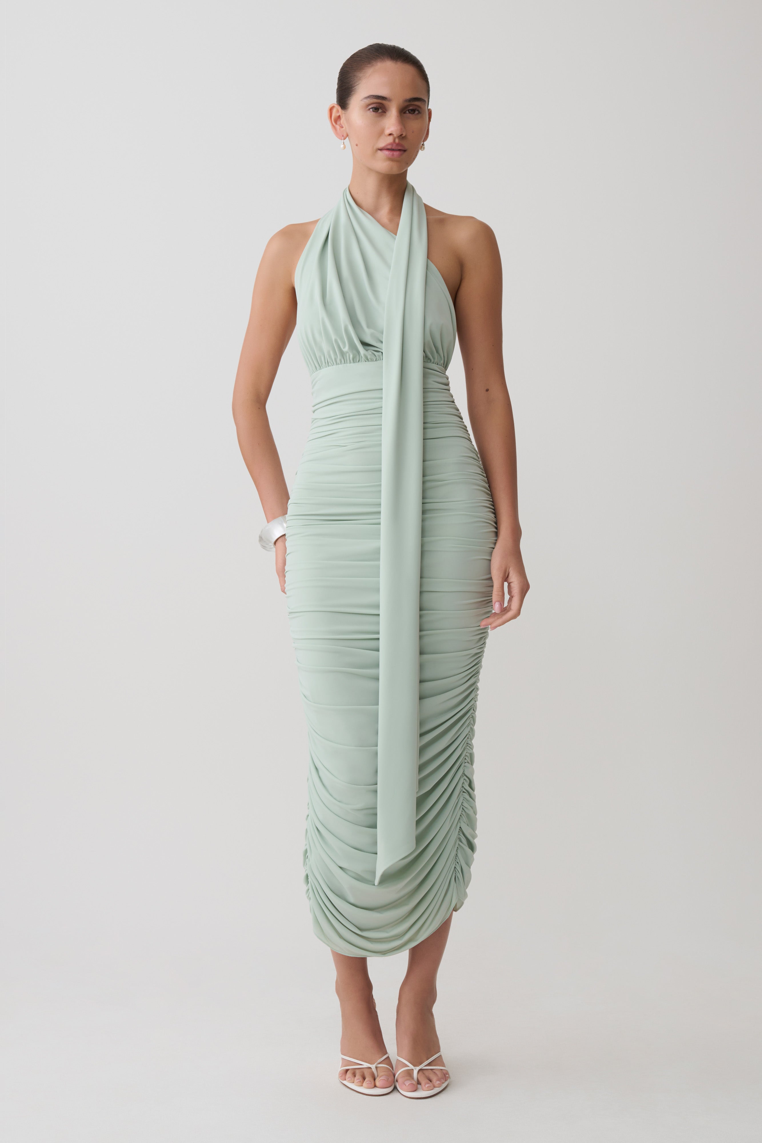 Giannie Draped Midi Dress - Aqua Grey - Image 6
