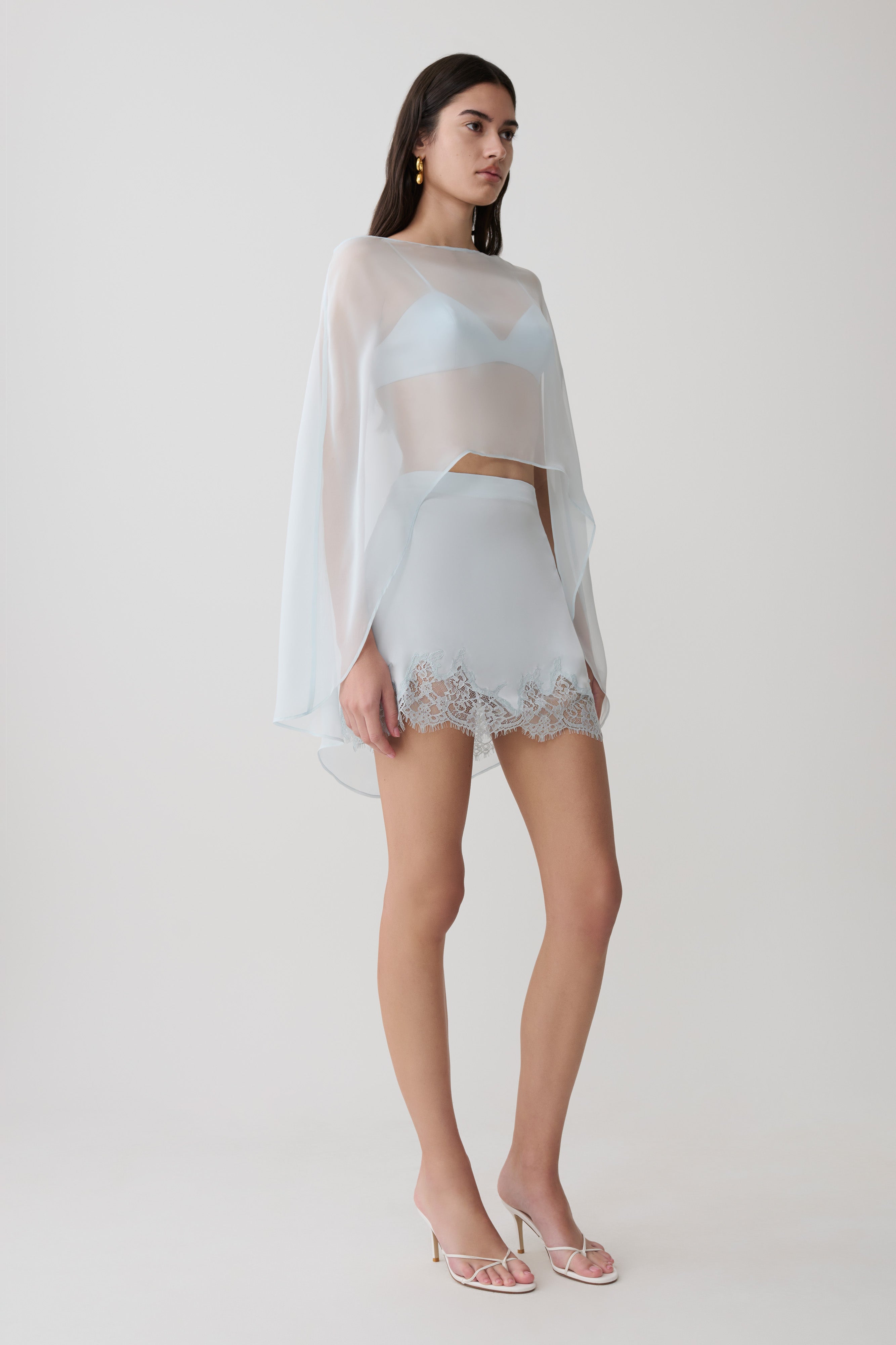 Nina Lace And Satin Mini Skirt - Ice Blue - Image 5