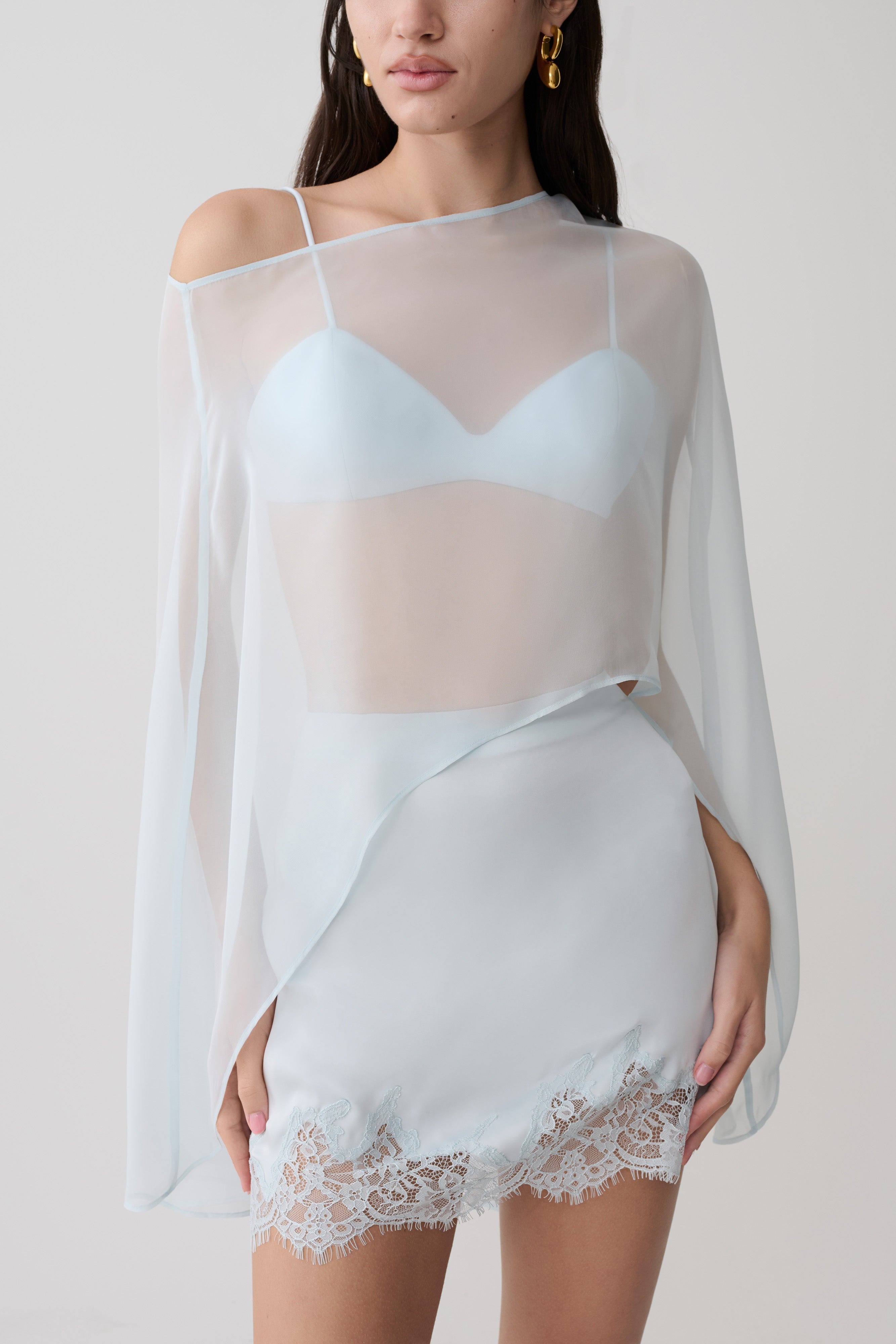 Nina Lace And Satin Mini Skirt - Ice Blue - Image 3