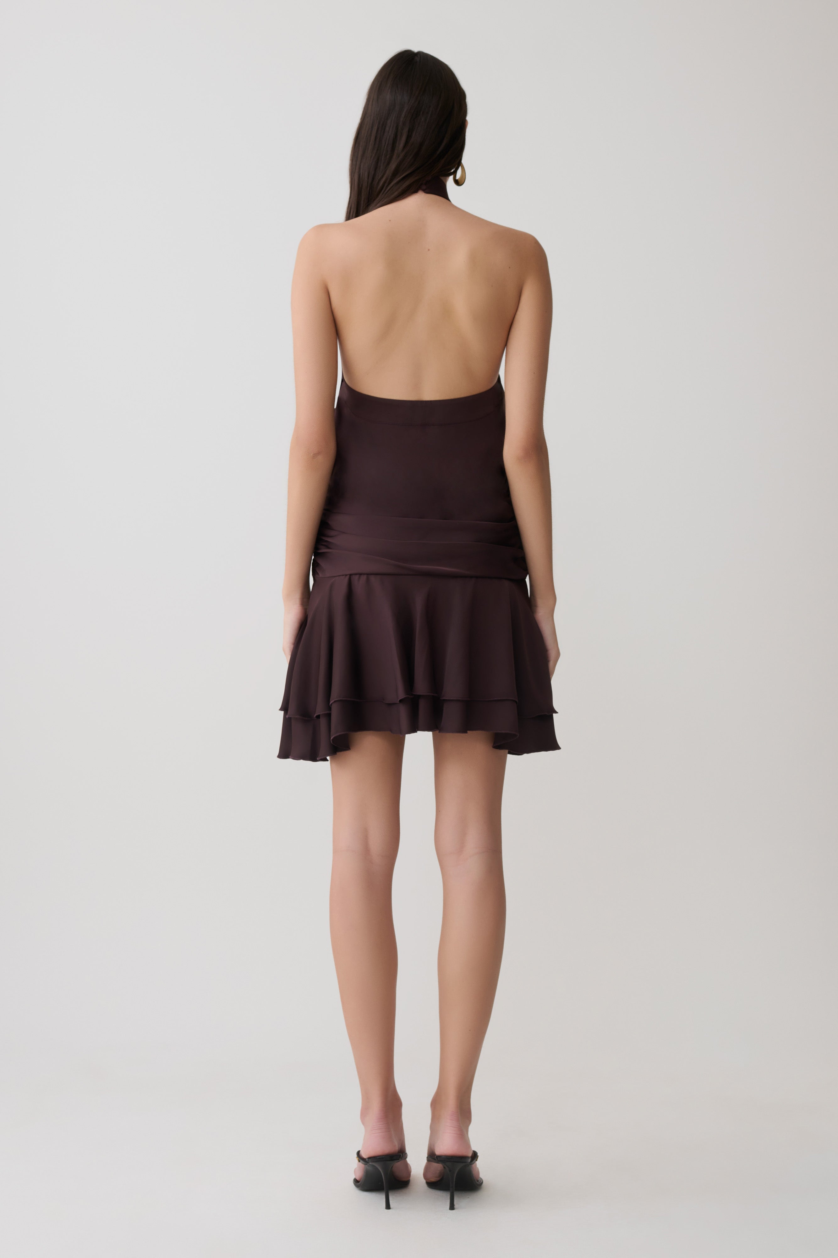Alternative view of Poppy Satin Halter Mini Dress - Chocolate
