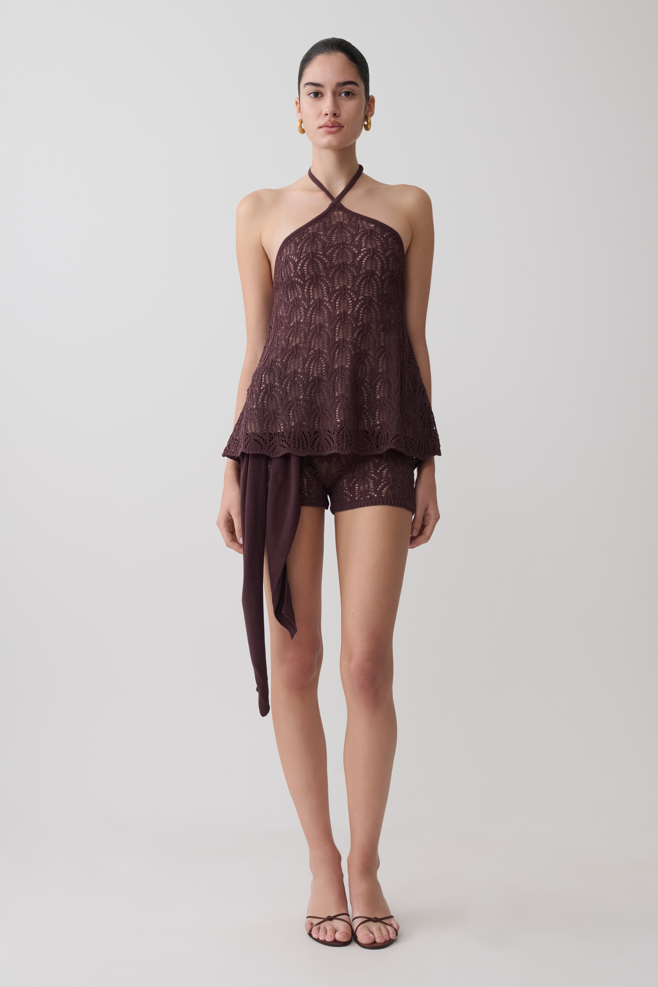 Corey Crochet Halter Neck Top - Chocolate - Image 9