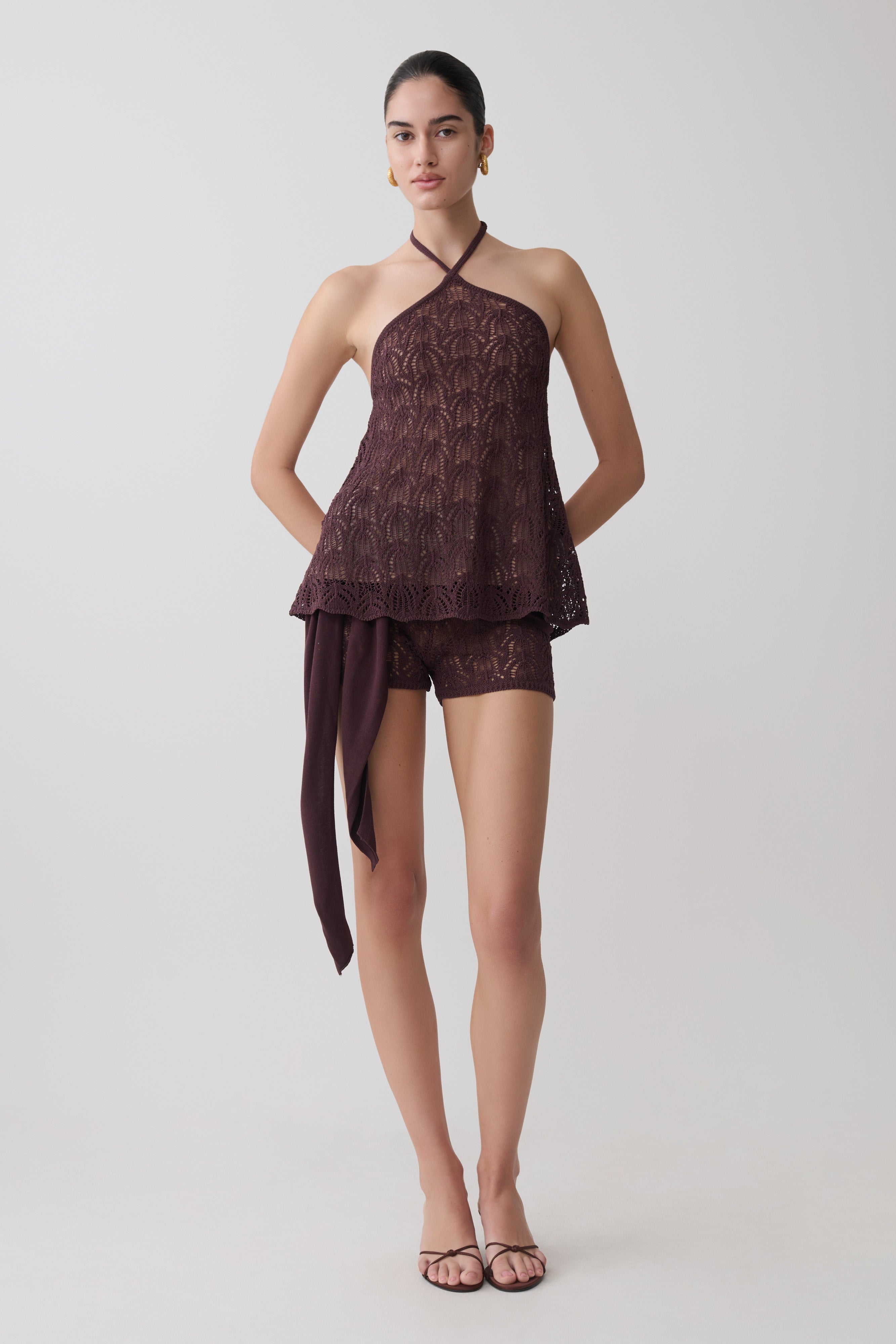 Corey Crochet Halter Neck Top - Chocolate - Image 6