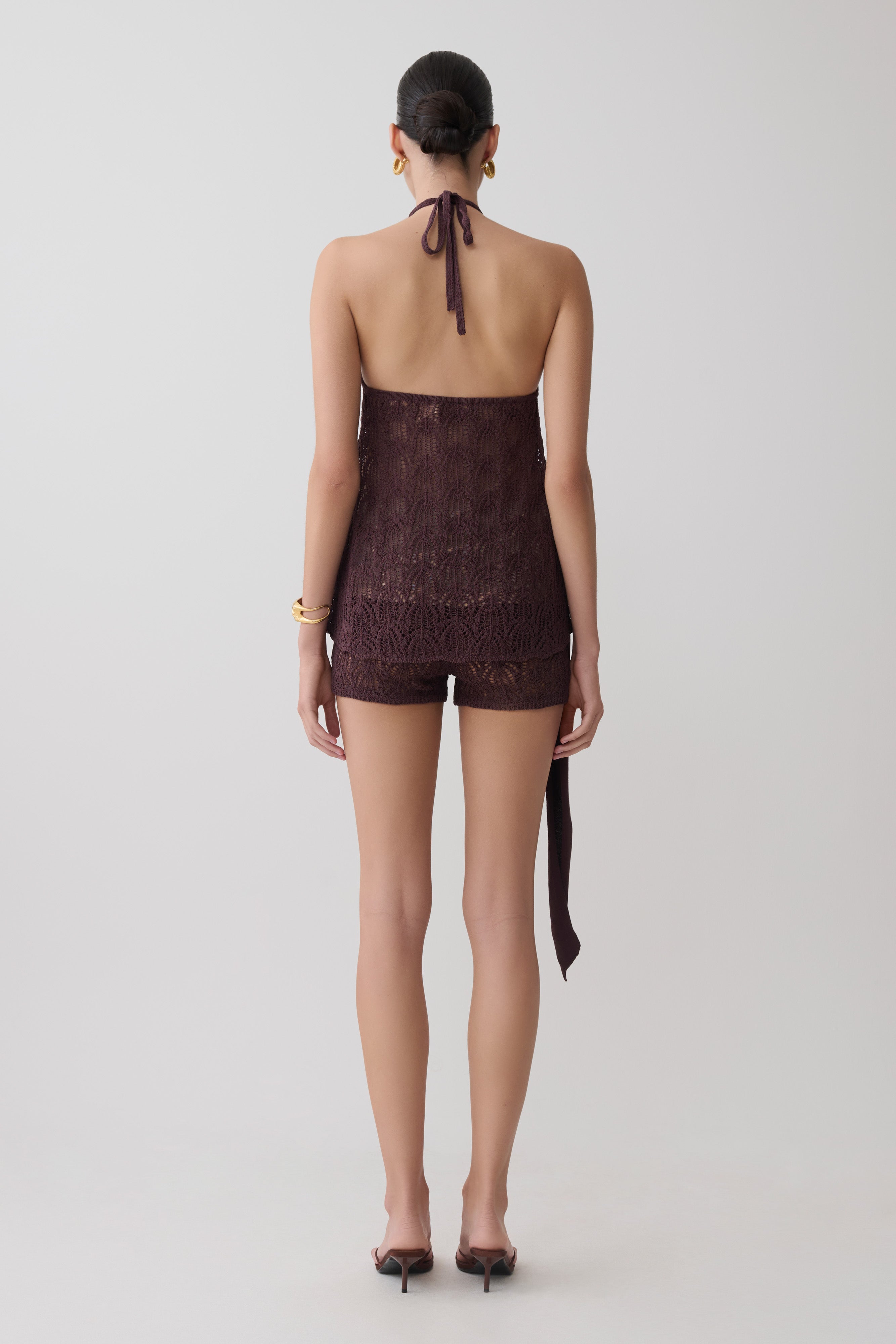 Corey Crochet Halter Neck Top - Chocolate - Image 7