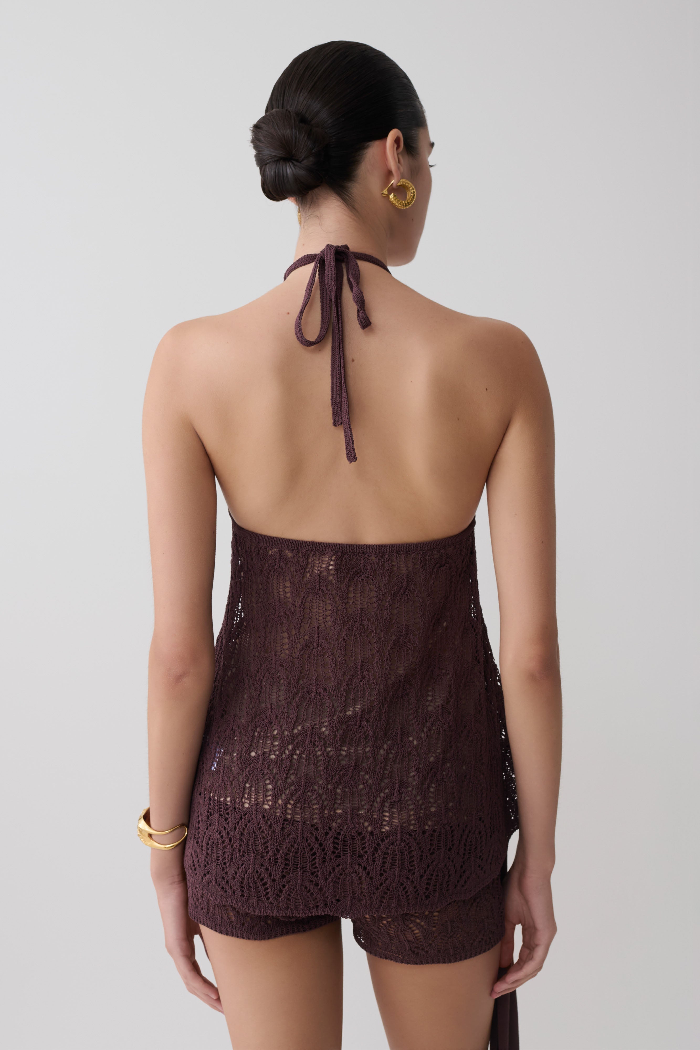 Corey Crochet Halter Neck Top - Chocolate - Image 2