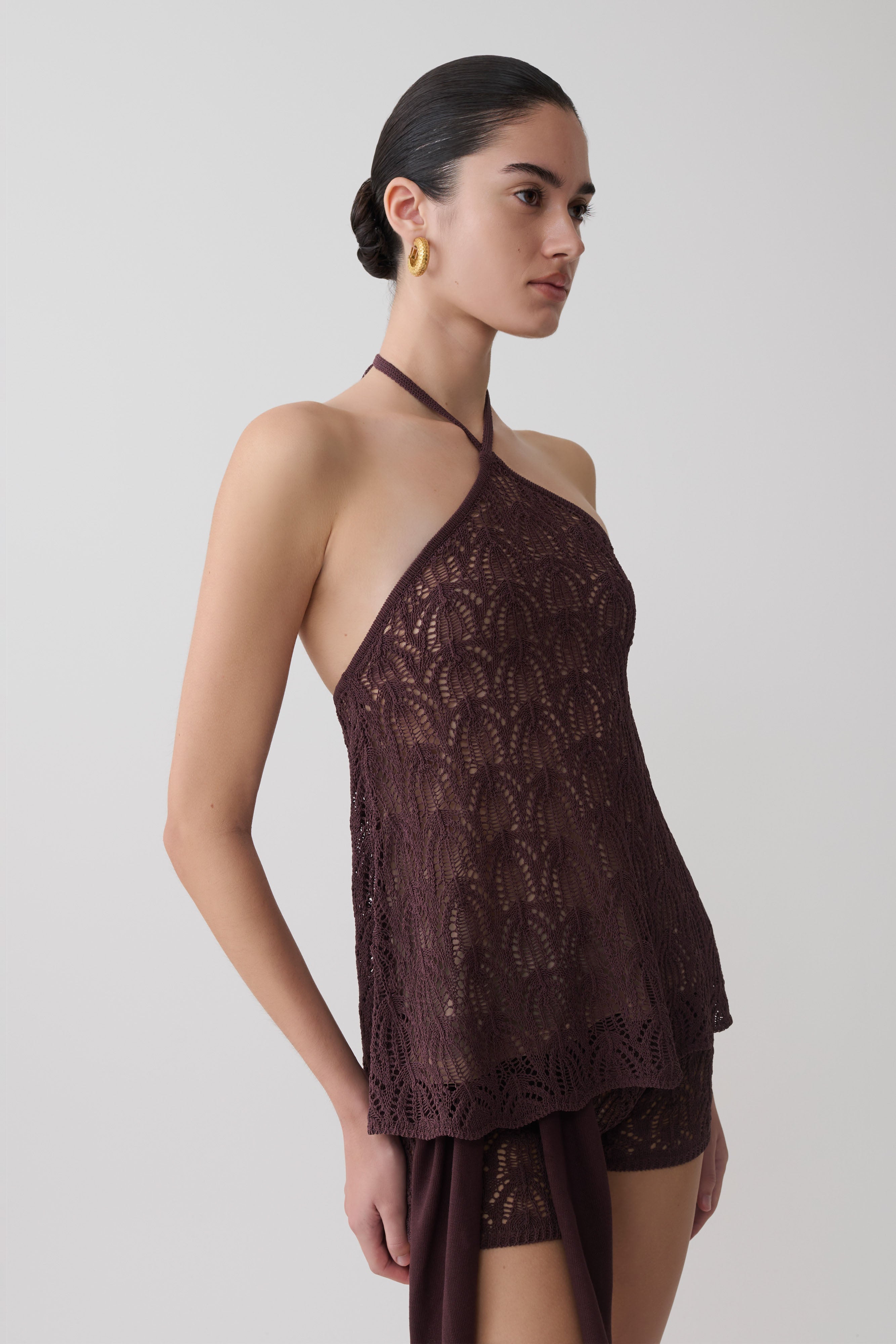 Corey Crochet Halter Neck Top - Chocolate - Image 4