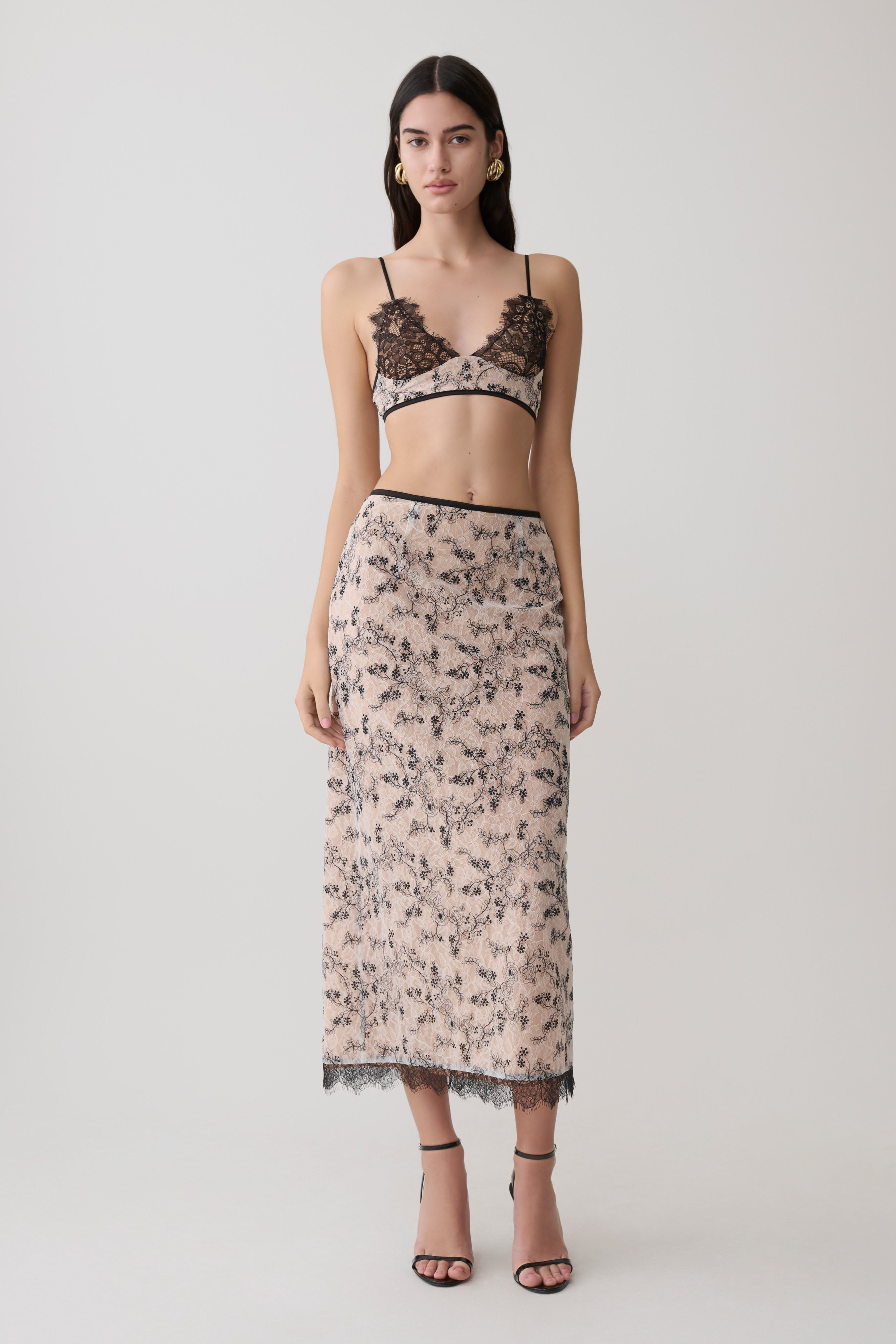 Kimberly Lace Sleeveless Crop Top - Nude Lace - Image 8