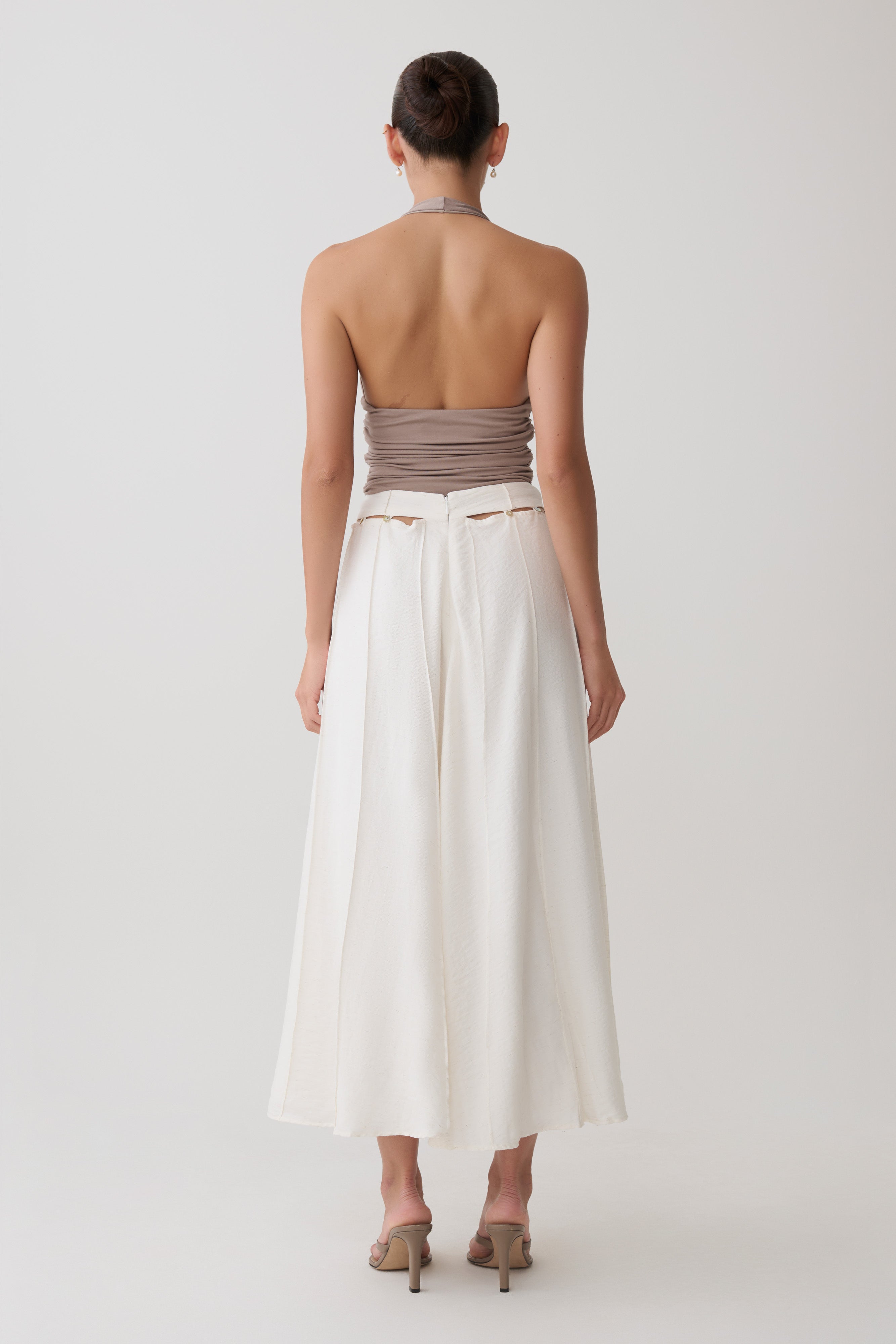 Alternative view of Claire Pearl Button Midi Skirt - White