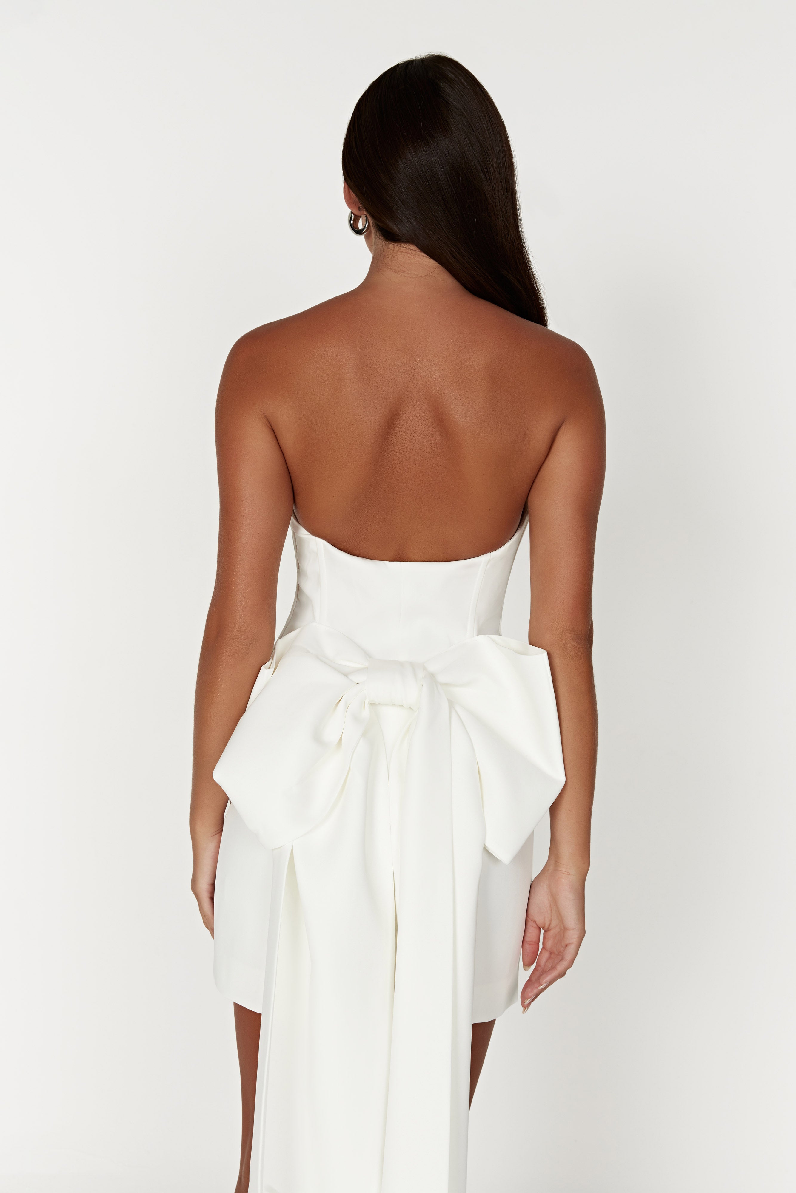 Meredith Strapless Bow Mini Dress - White - Image 9