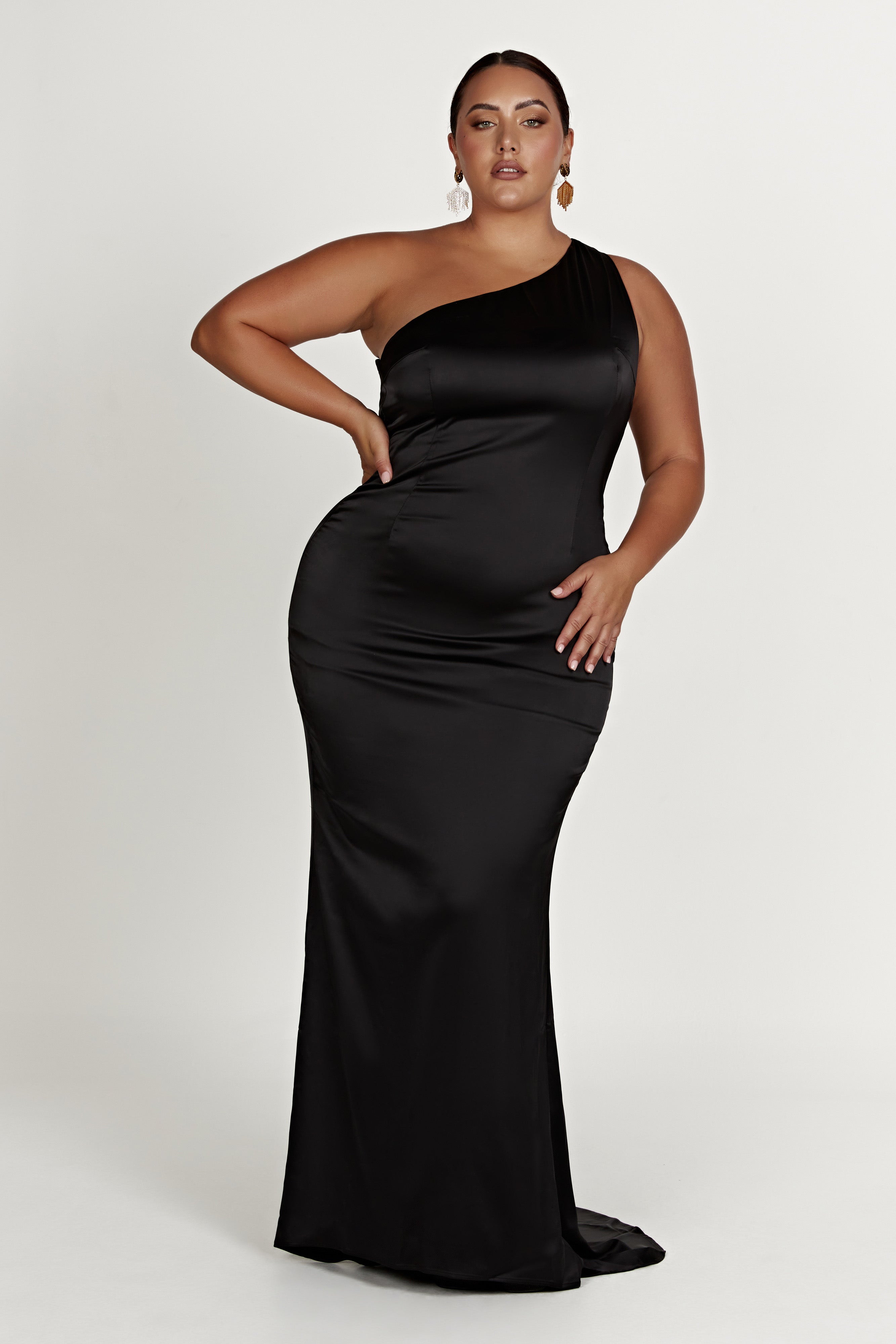 Harper One Shoulder Gown - Black - Image 6