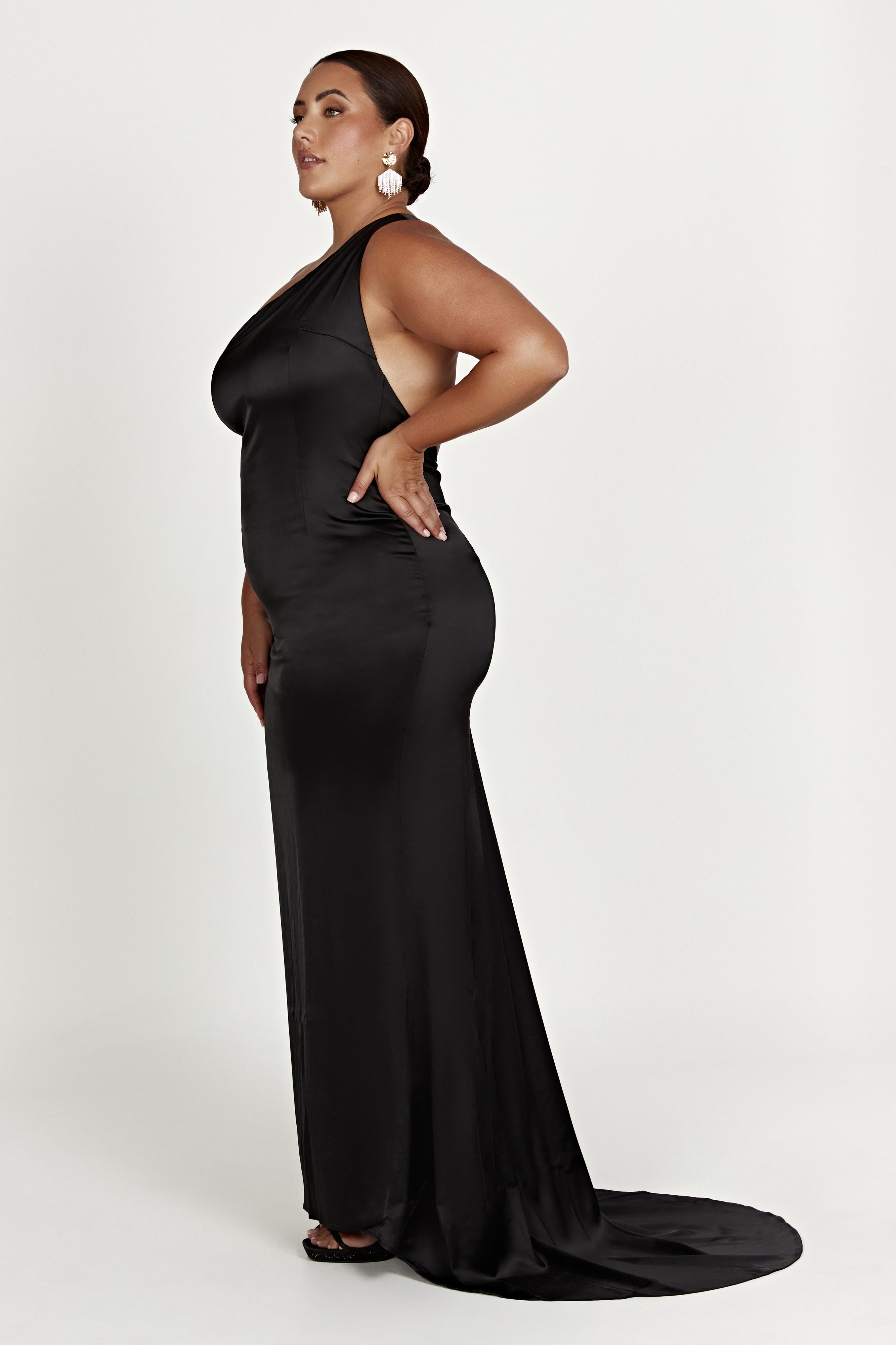 Harper One Shoulder Gown - Black - Image 12