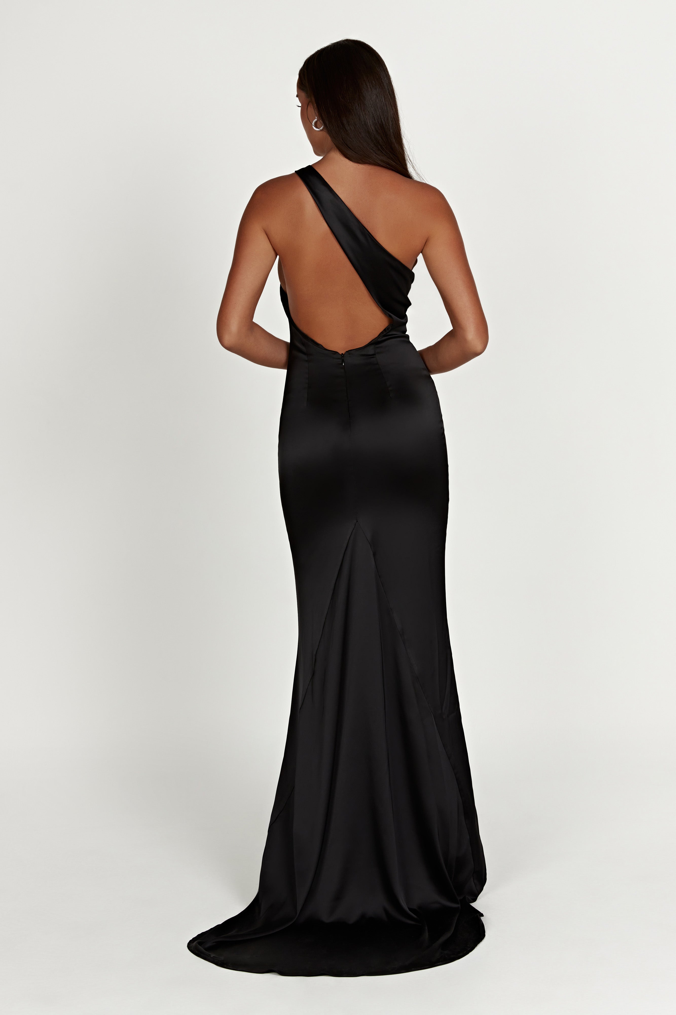 Harper One Shoulder Gown - Black - Image 8