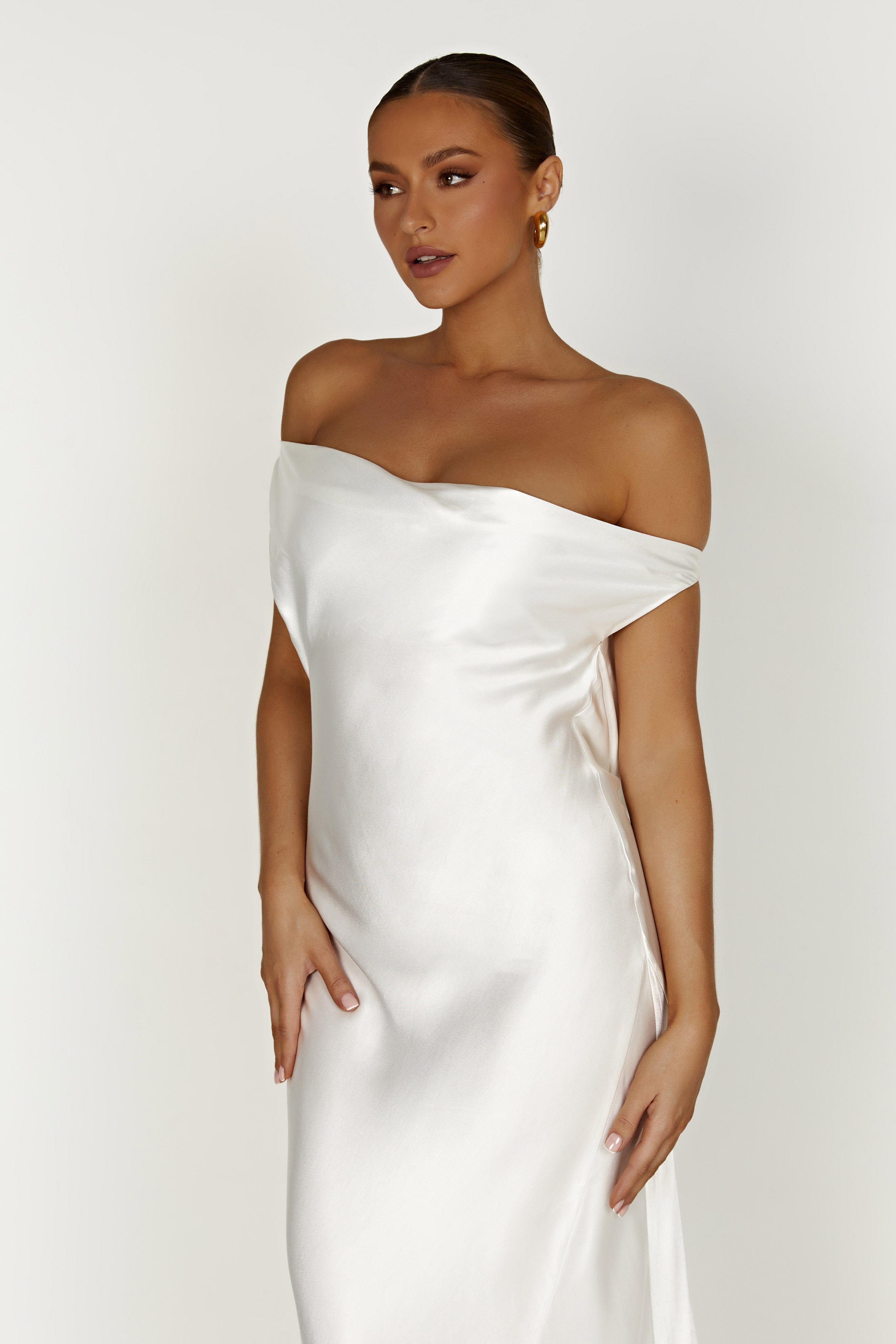 Yvette Slip Maxi Dress With Asymmetrical Hem - White - Image 5