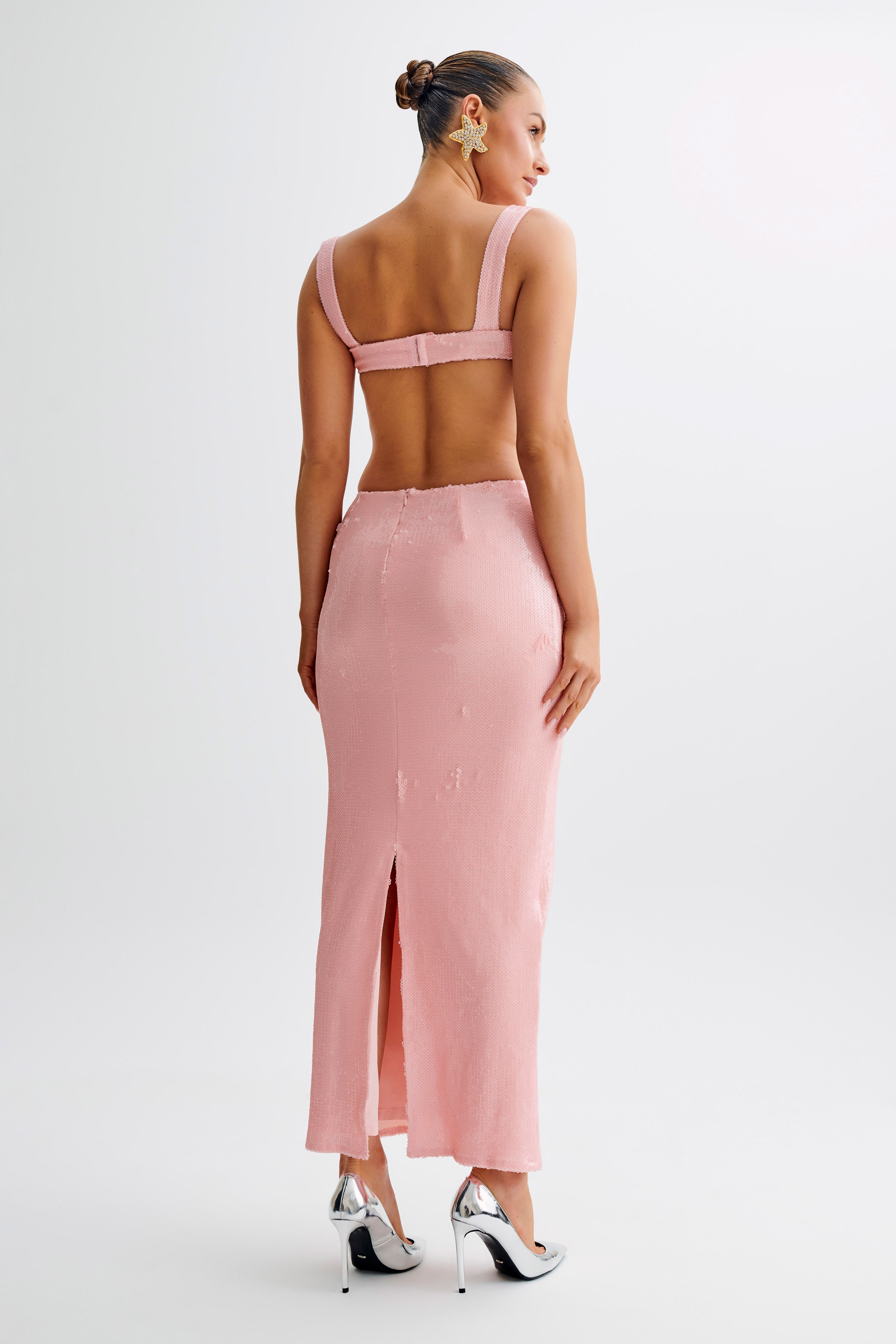 Adoria Sequin Cut Out Maxi Dress - Pale Pink - Image 3