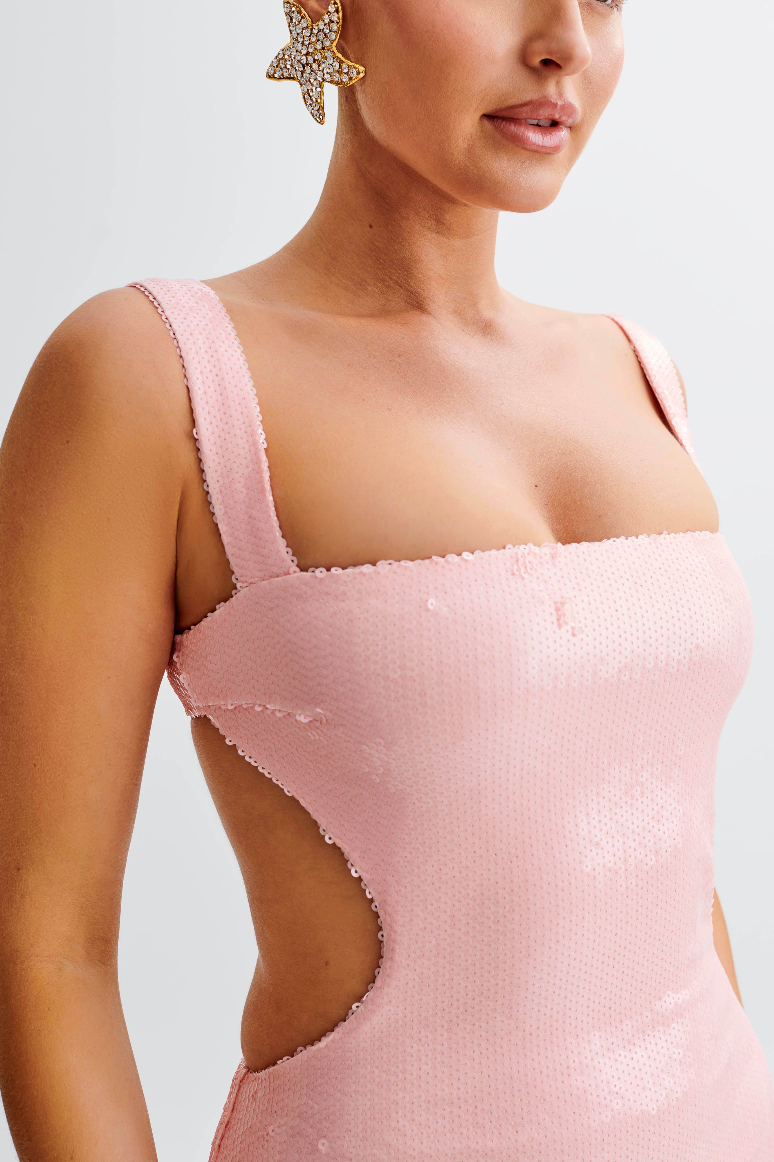 Adoria Sequin Cut Out Maxi Dress - Pale Pink - Image 4