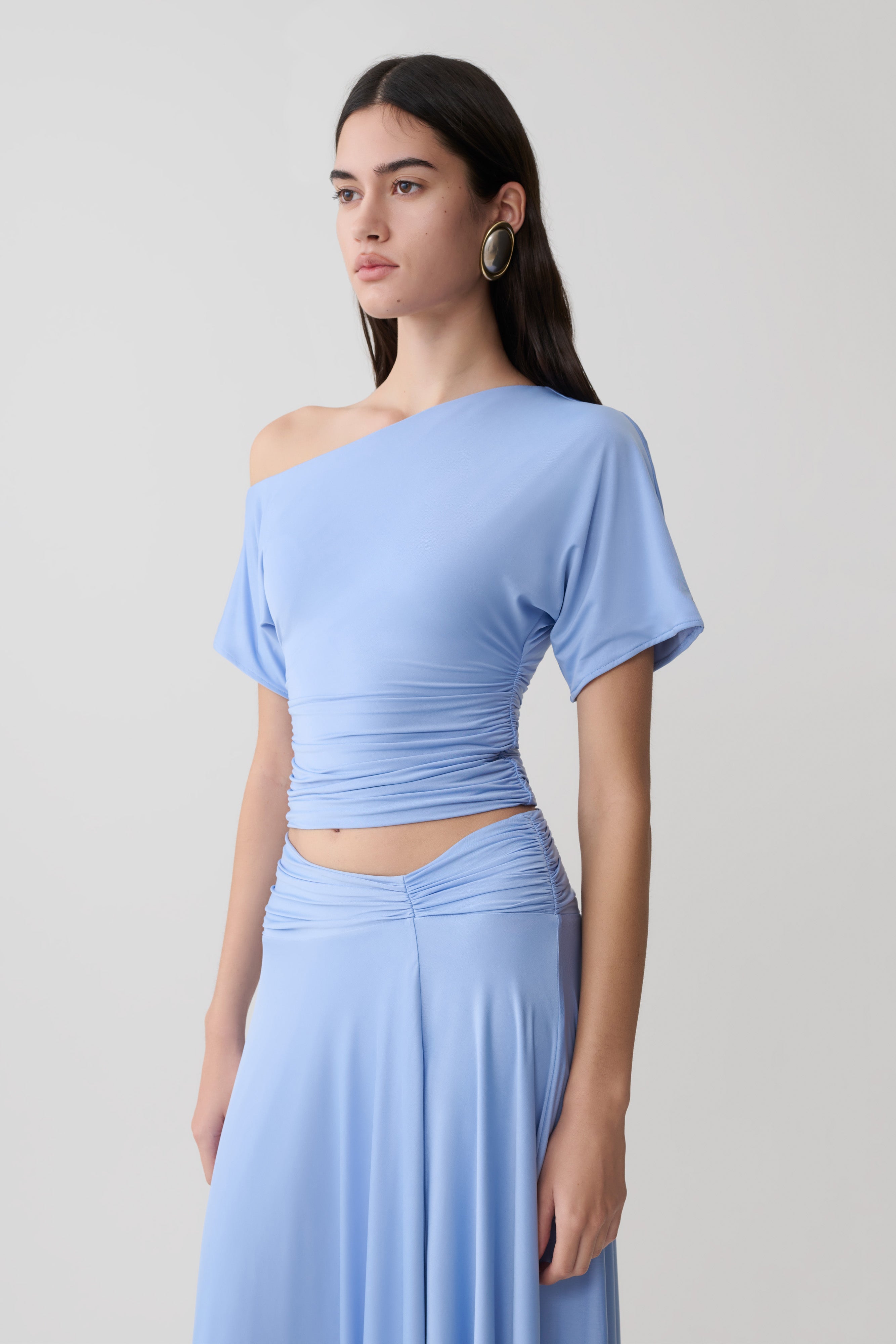Luu Off Shoulder Slinky Top - Sea Blue - Image 4