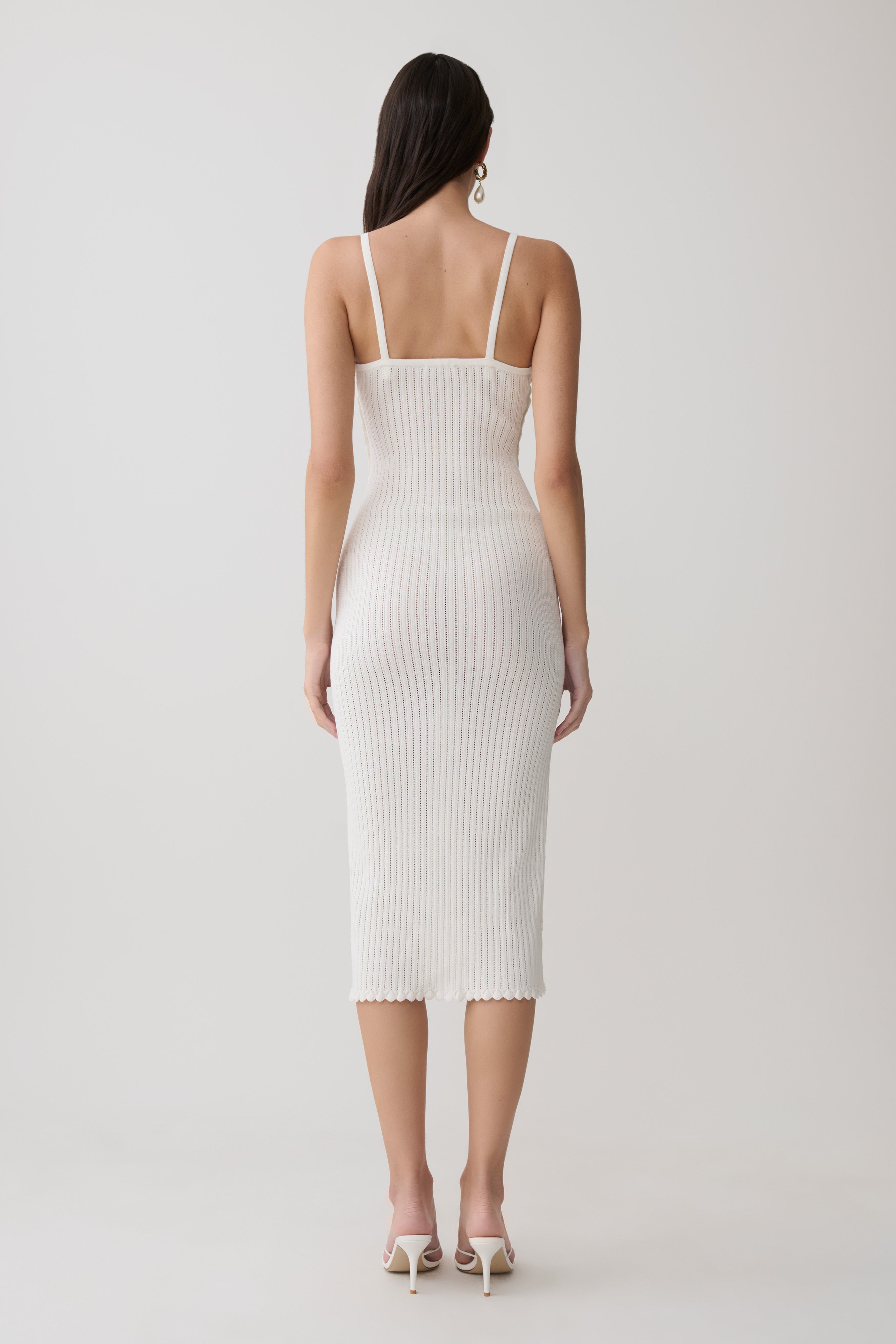 Cooper Scalloped Neckline Pointelle Midi Dress - White - Image 2