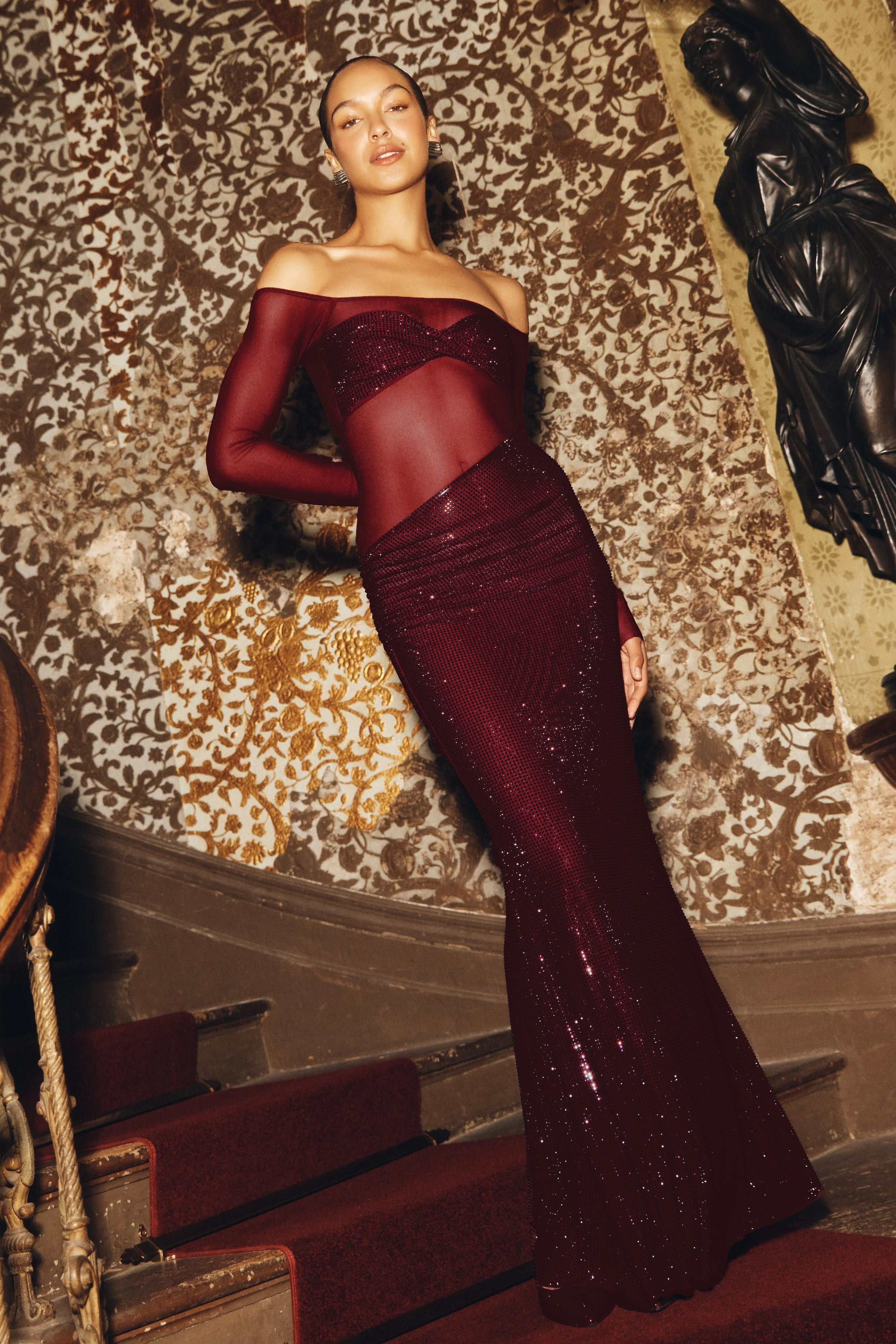 Alternative view of Nash Diamante Off Shoulder Maxi Dress - Mahogany