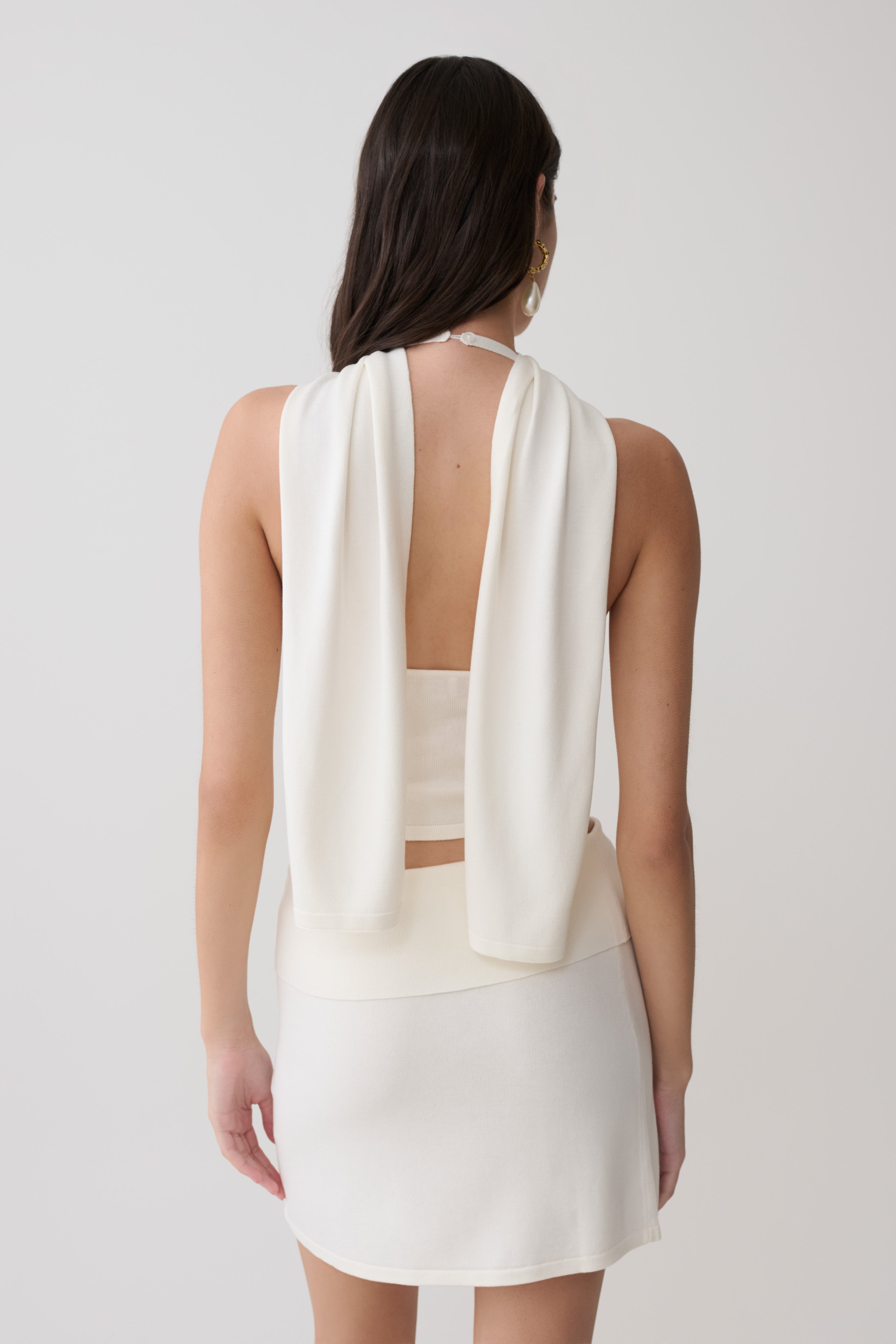 Misty Halter Backless Knit Top - Ivory - Image 2