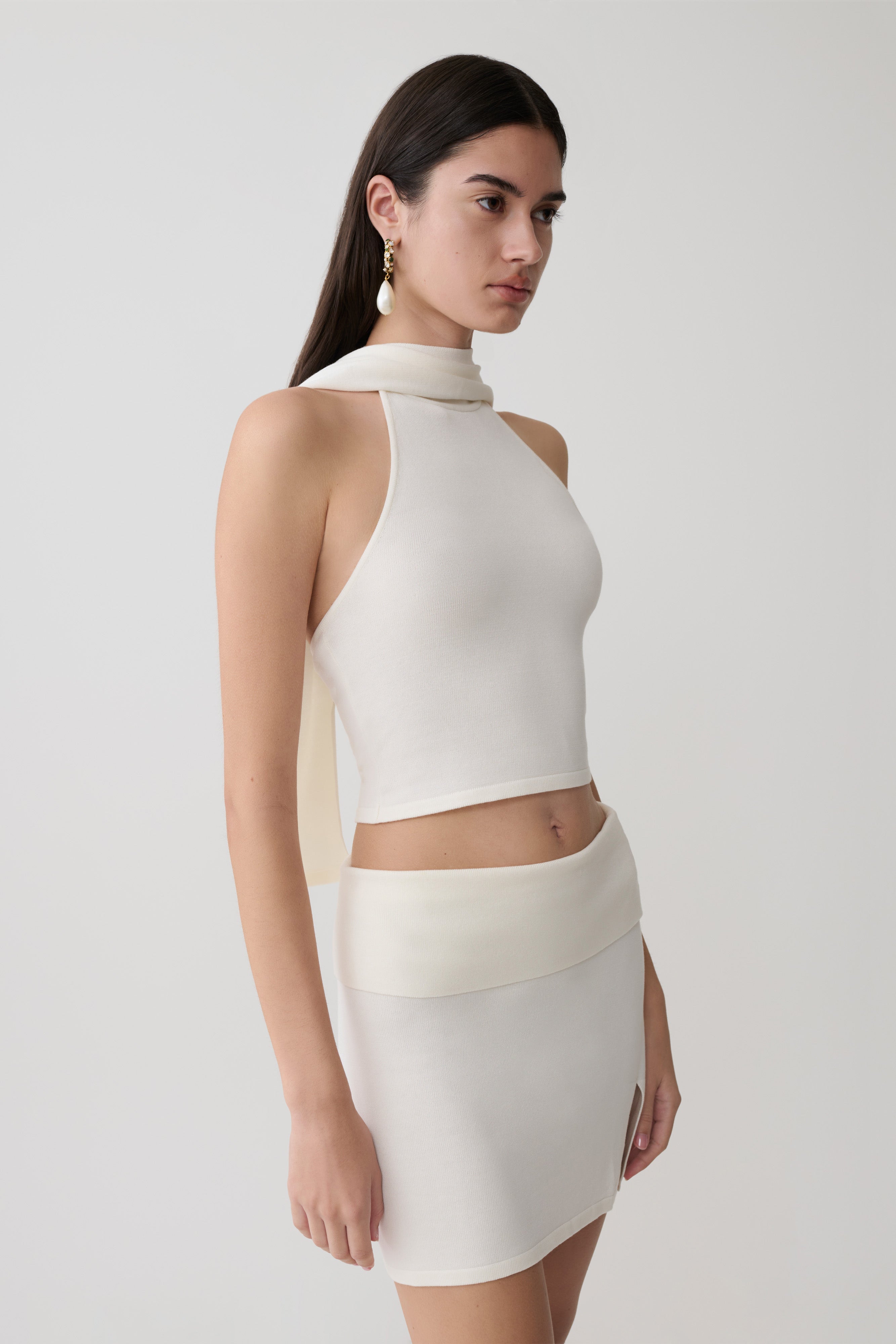 Misty Halter Backless Knit Top - Ivory - Image 4