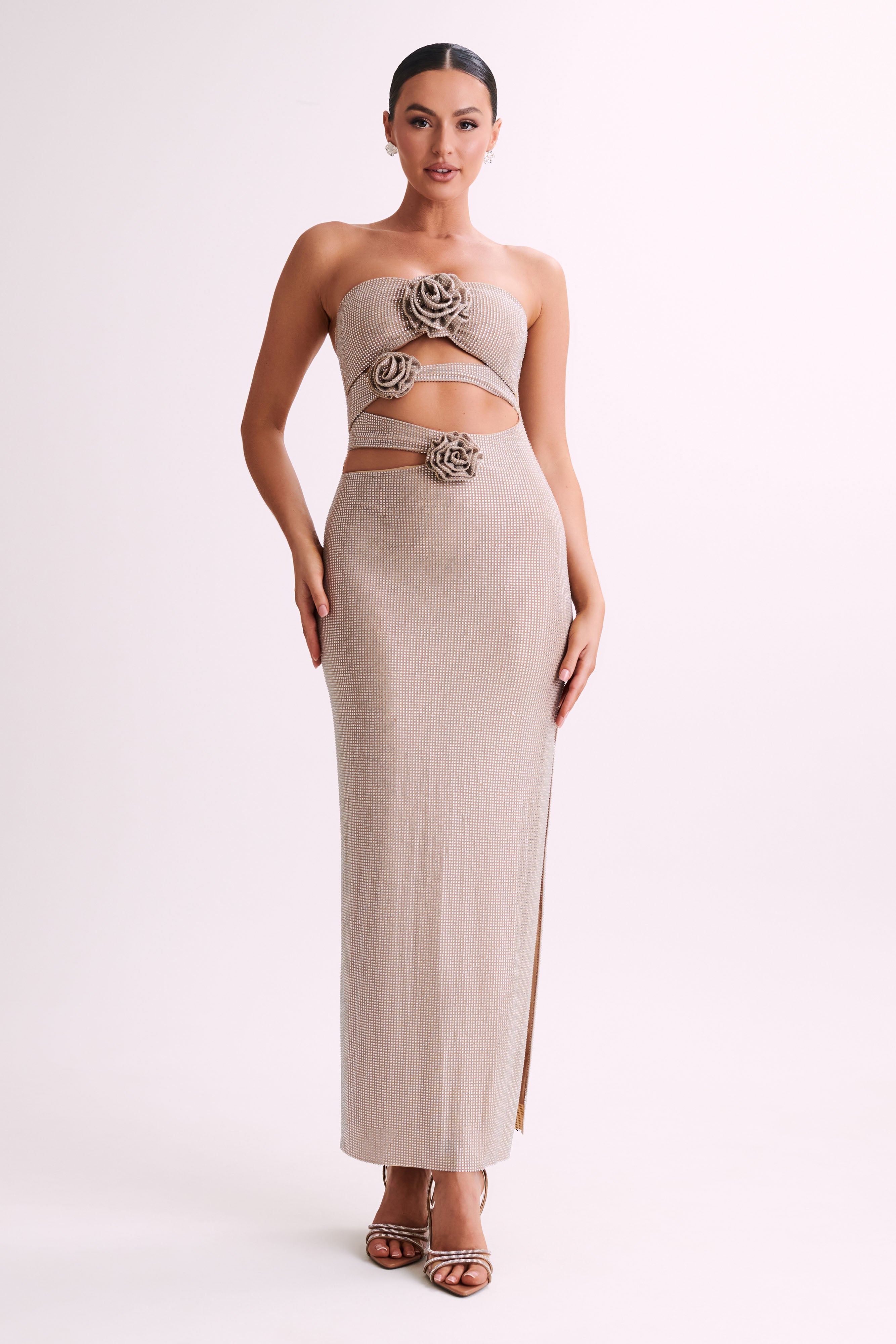 Alternative view of Stassie Strapless Rose Diamante Maxi Dress - Nude
