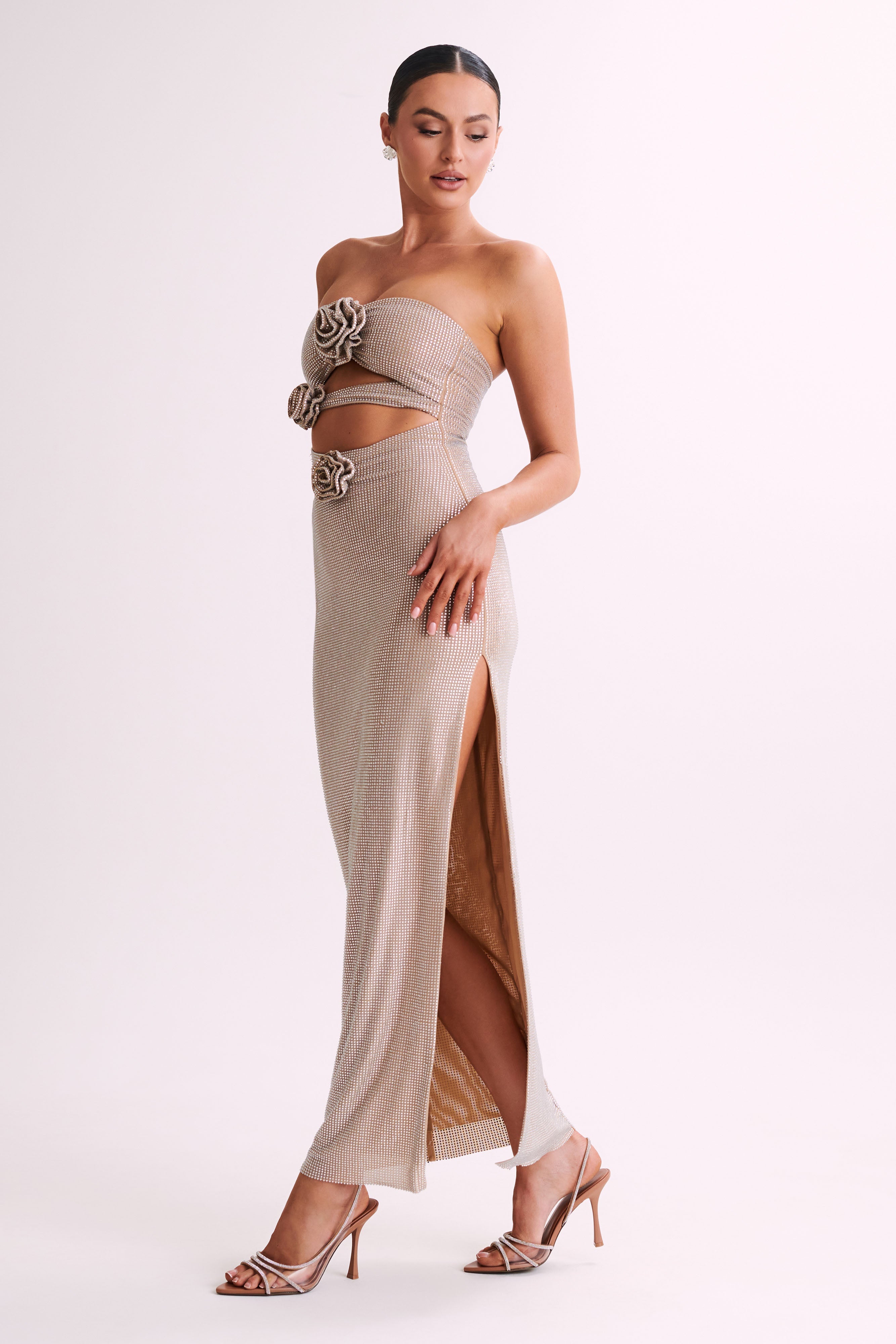 Stassie Strapless Rose Diamante Maxi Dress - Nude - Image 8
