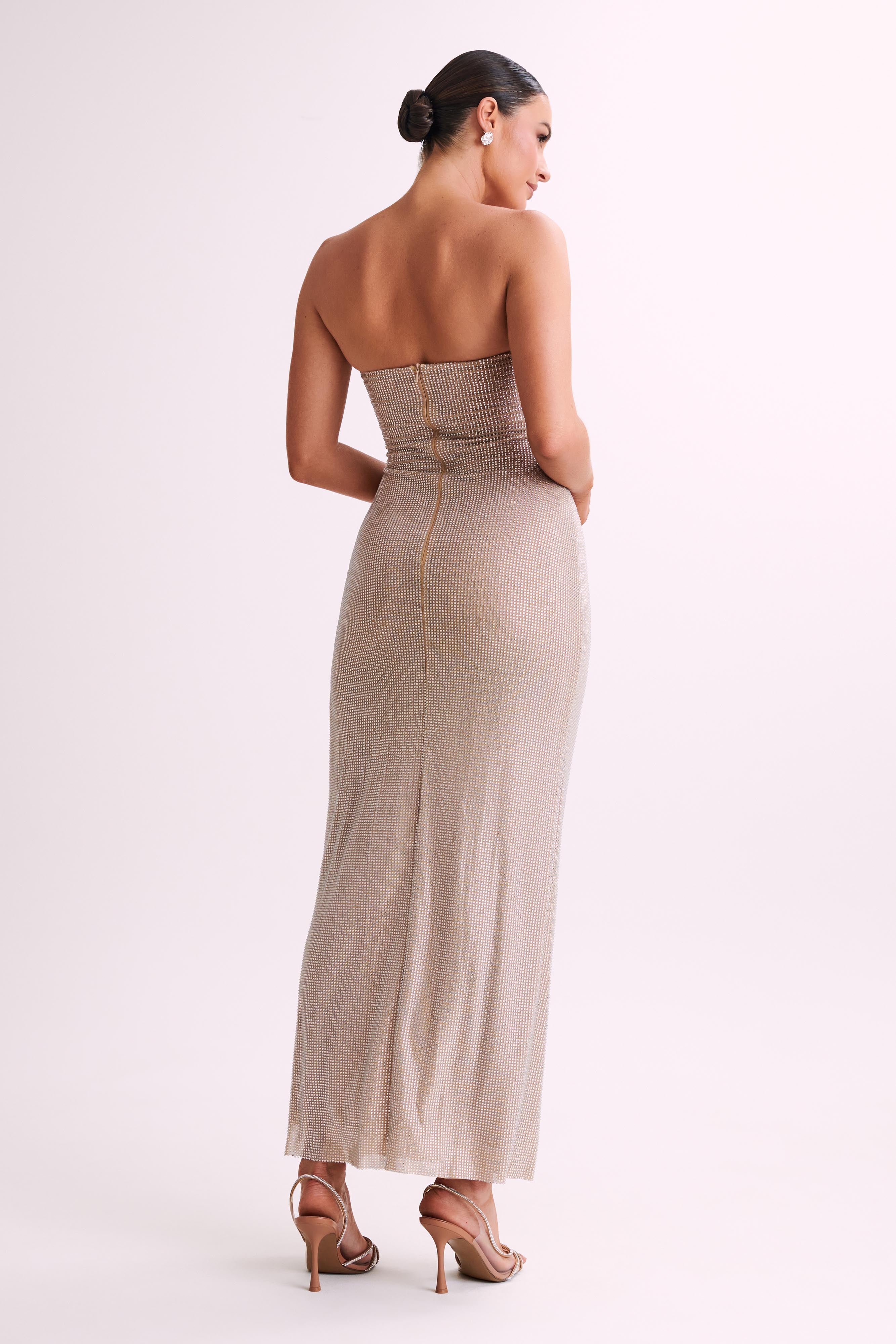 Stassie Strapless Rose Diamante Maxi Dress - Nude - Image 4