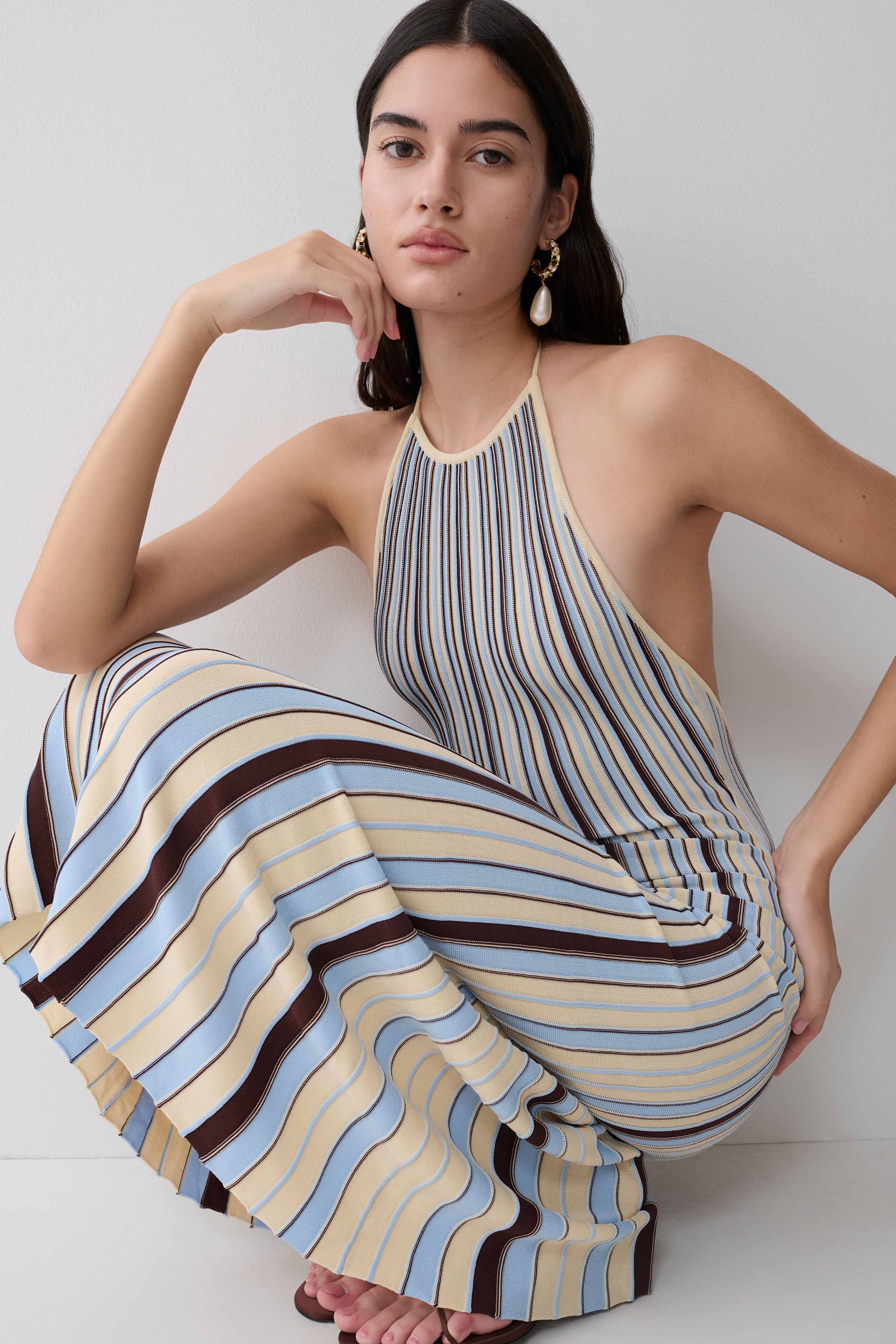 Dalani Halterneck Knit Midi Dress - Blue/Chocolate - Image 7