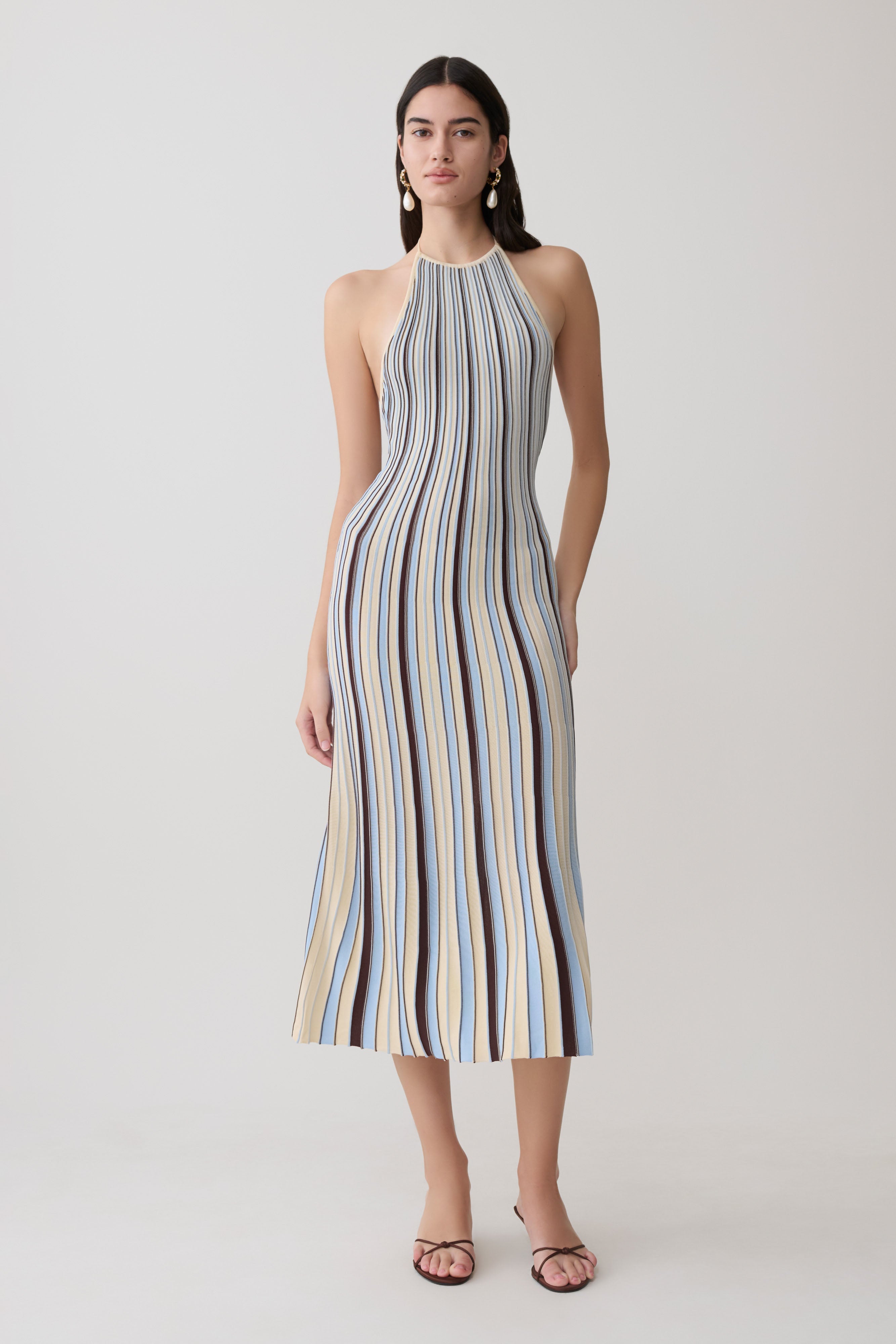 Dalani Halterneck Knit Midi Dress - Blue/Chocolate - Image 5