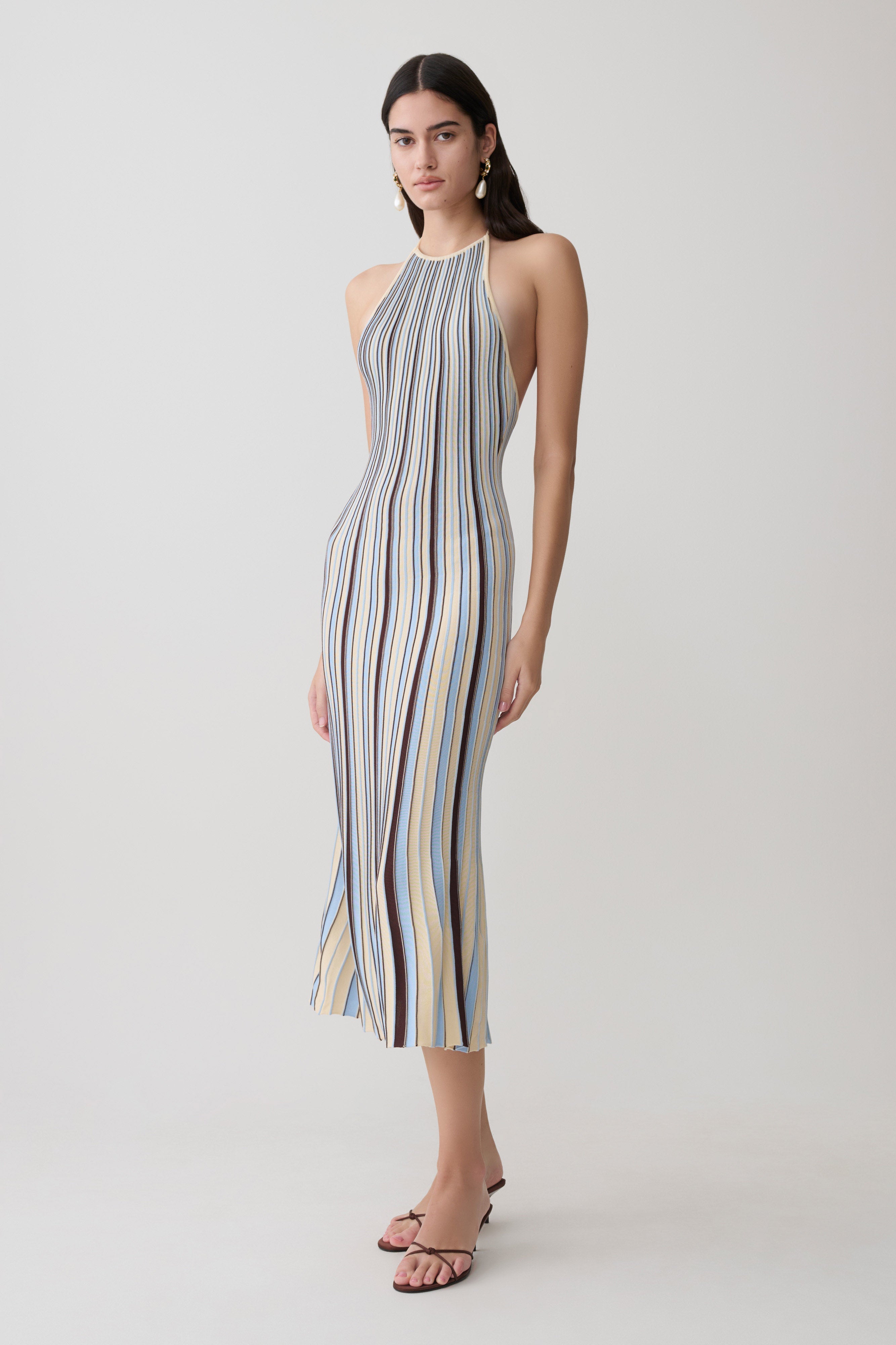 Dalani Halterneck Knit Midi Dress - Blue/Chocolate - Image 4