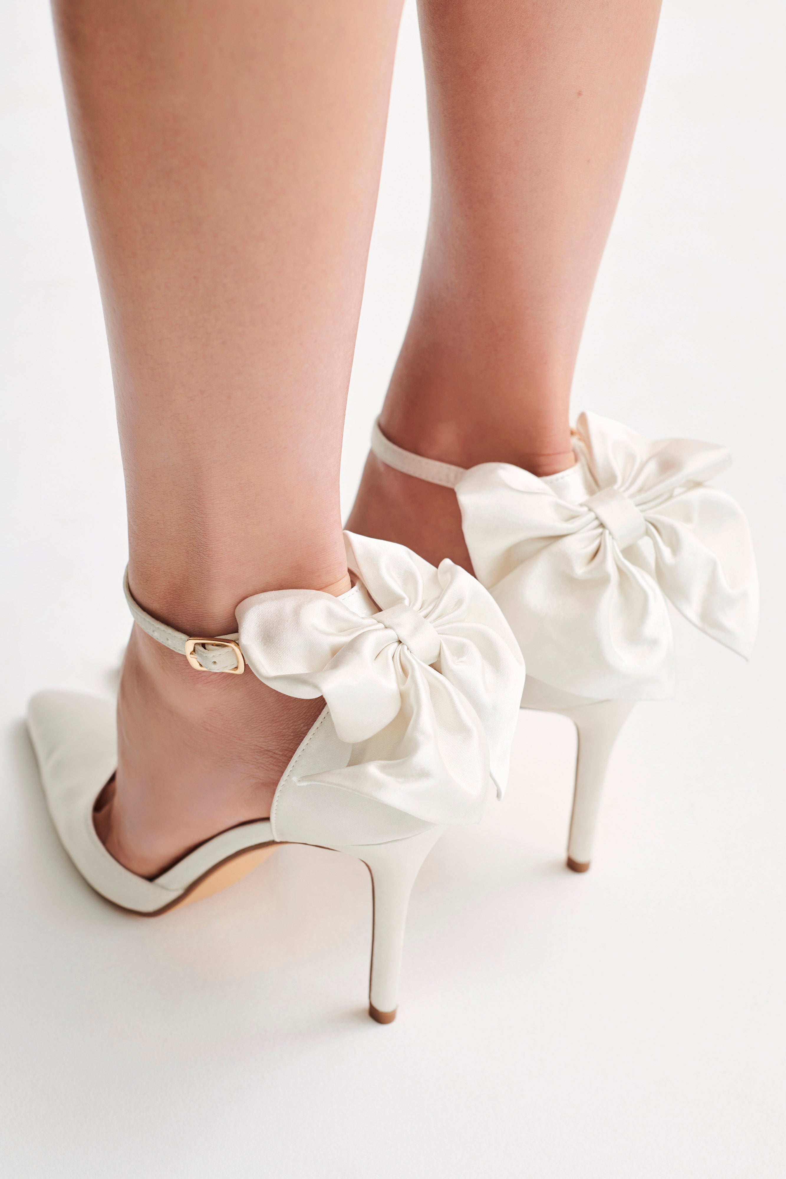 Charmed Satin Bow Heel - White - Image 3