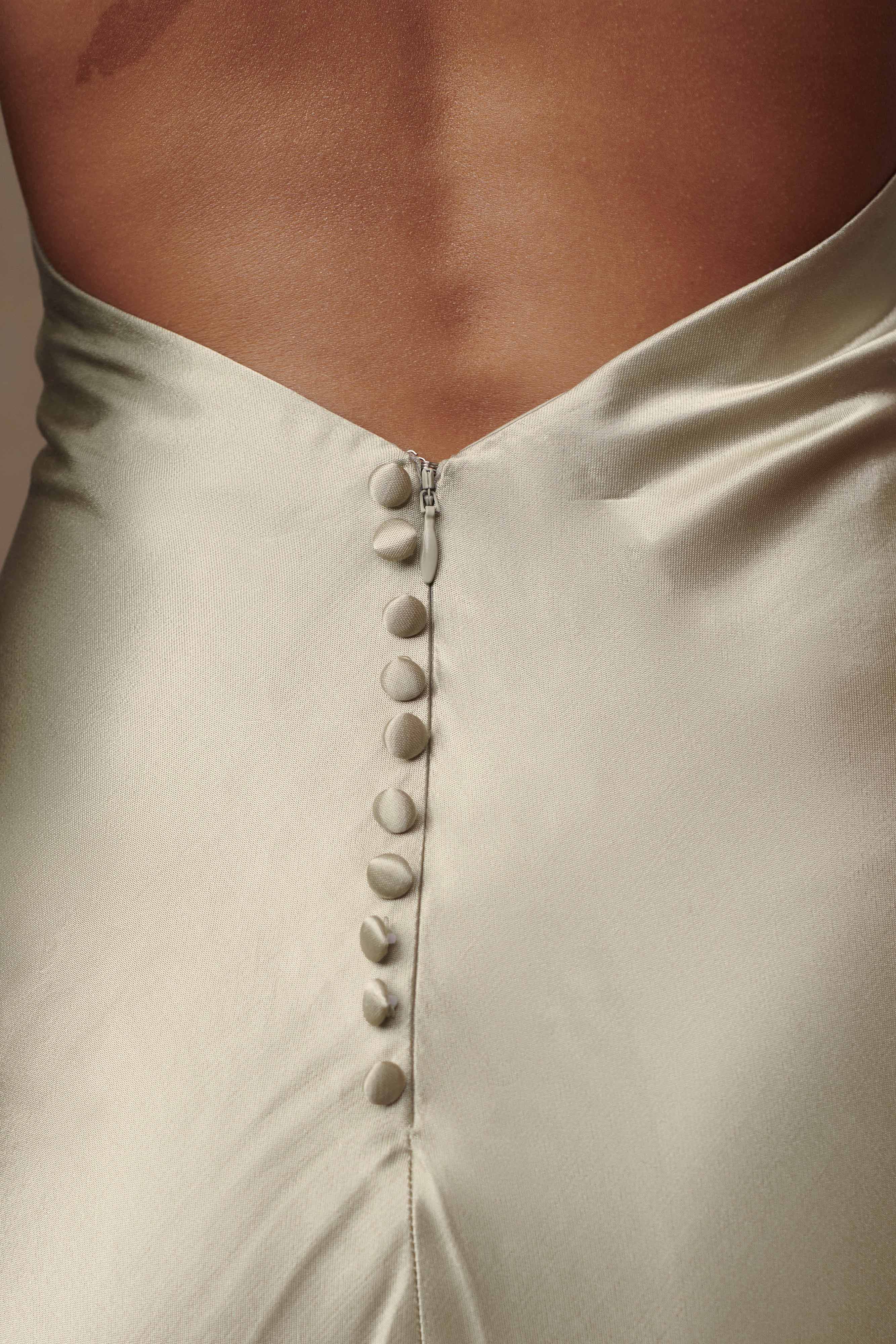 Esther Iridescent Satin Cowl Maxi Dress - Sage - Image 7