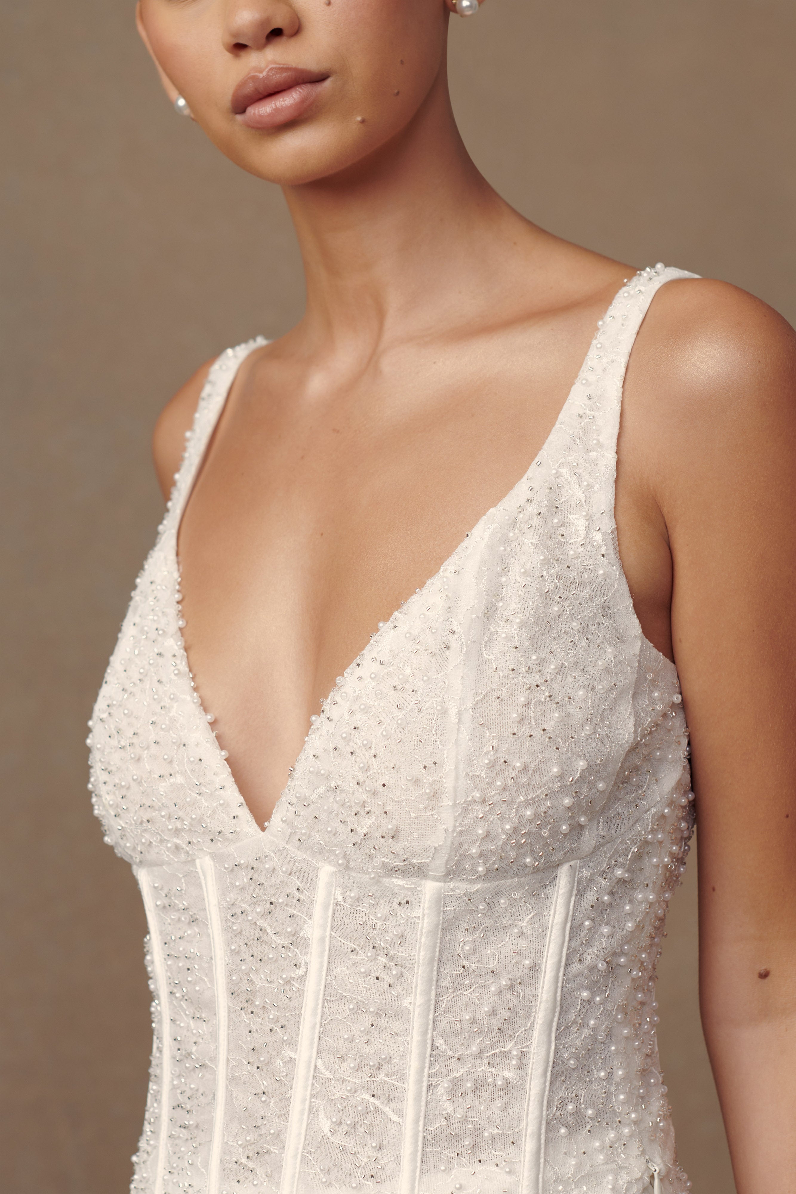 Elsie Pearl Beaded Bustier Top - White - Image 11