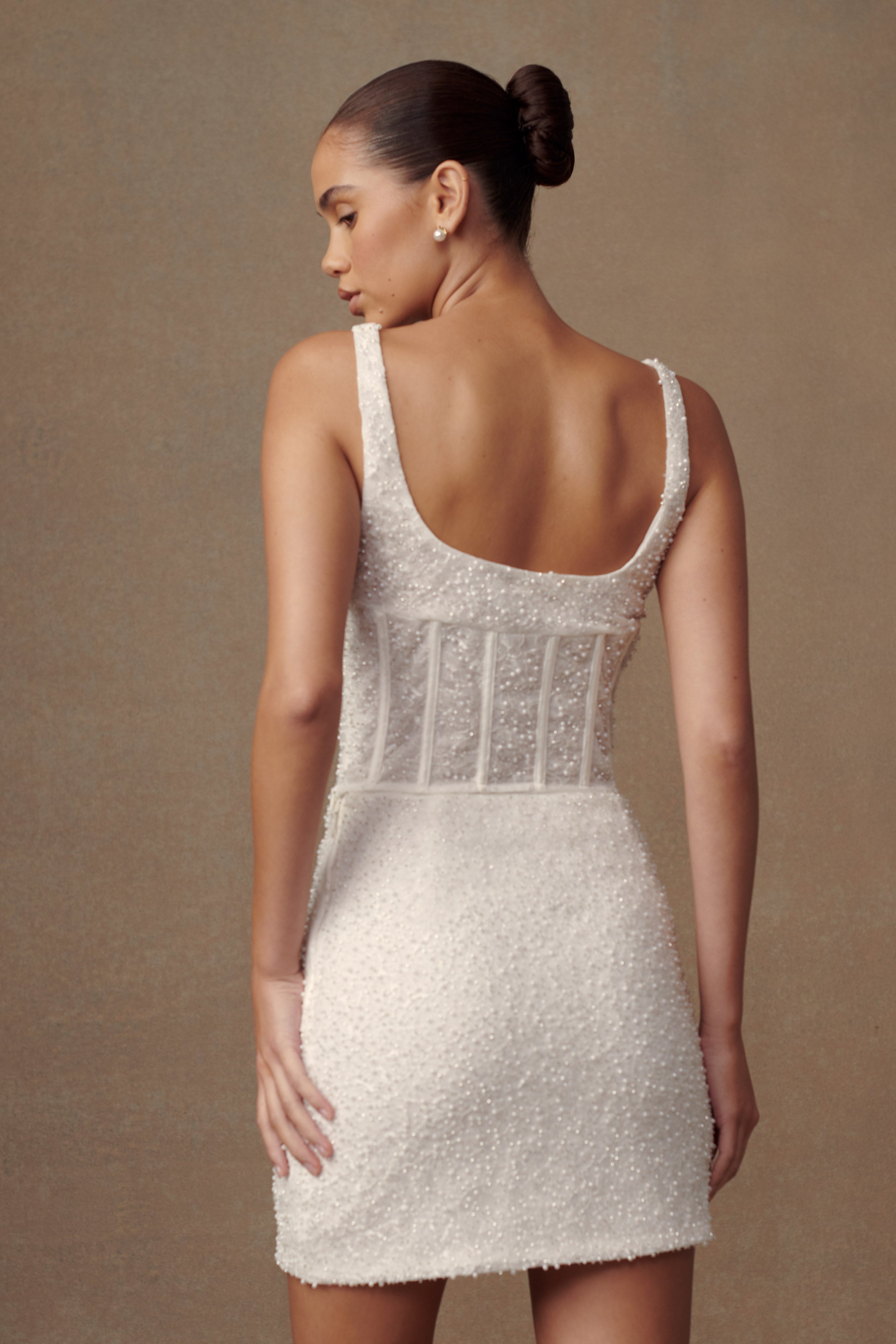 Elsie Pearl Beaded Bustier Top - White - Image 7